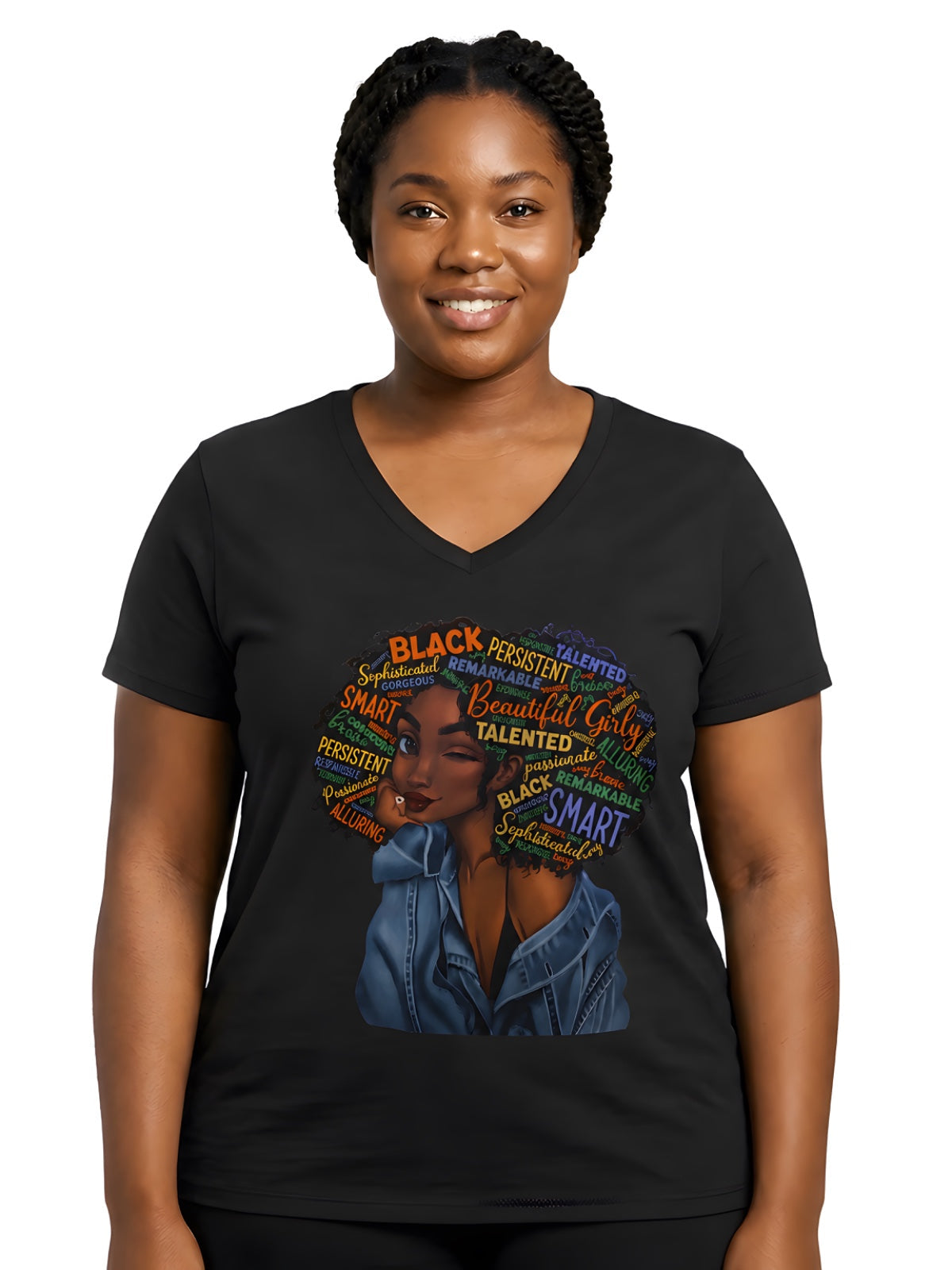 Beautiful Black Girl Graphic V-Neck T-Shirt for Women