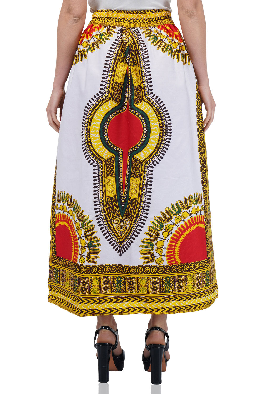 White Dashiki Long Two Panel Skirt