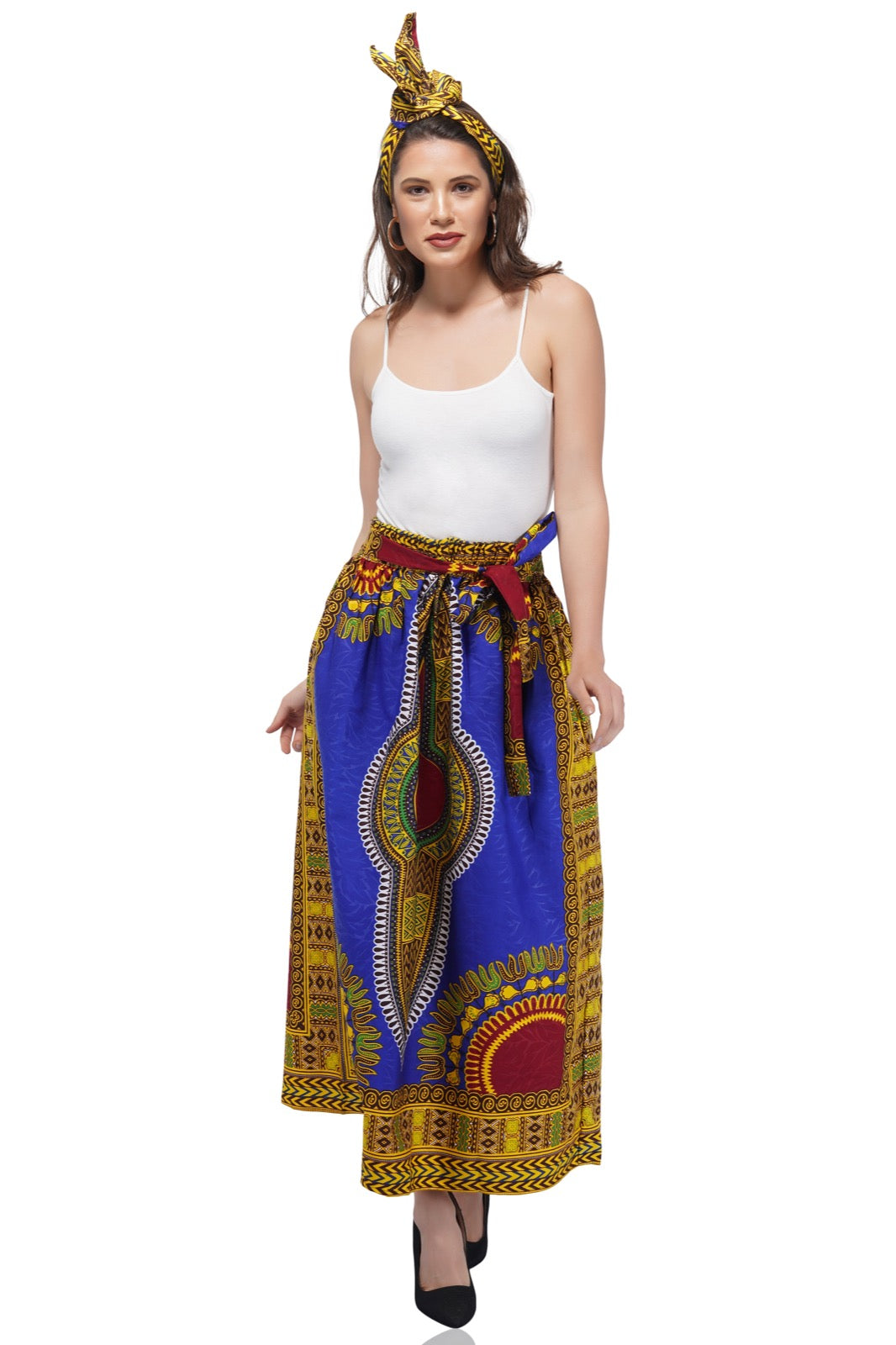 Blue Dashiki Long Two Panel Skirt