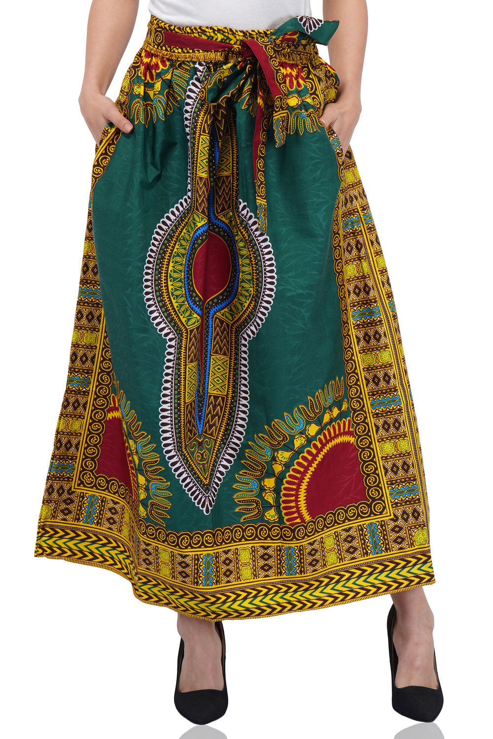 Green Dashiki Long Two Panel Skirt