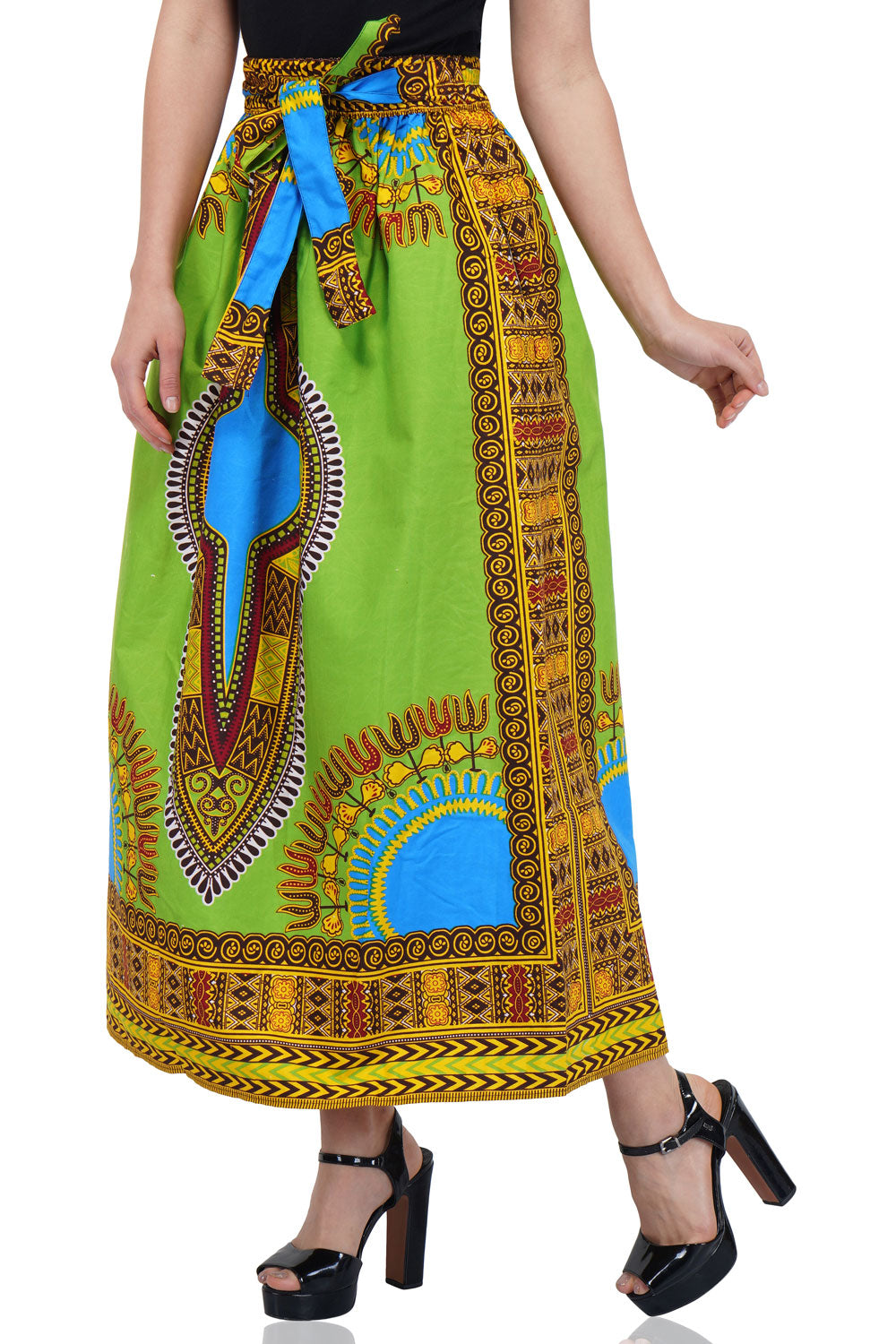 Green Dashiki Long Two Panel Skirt