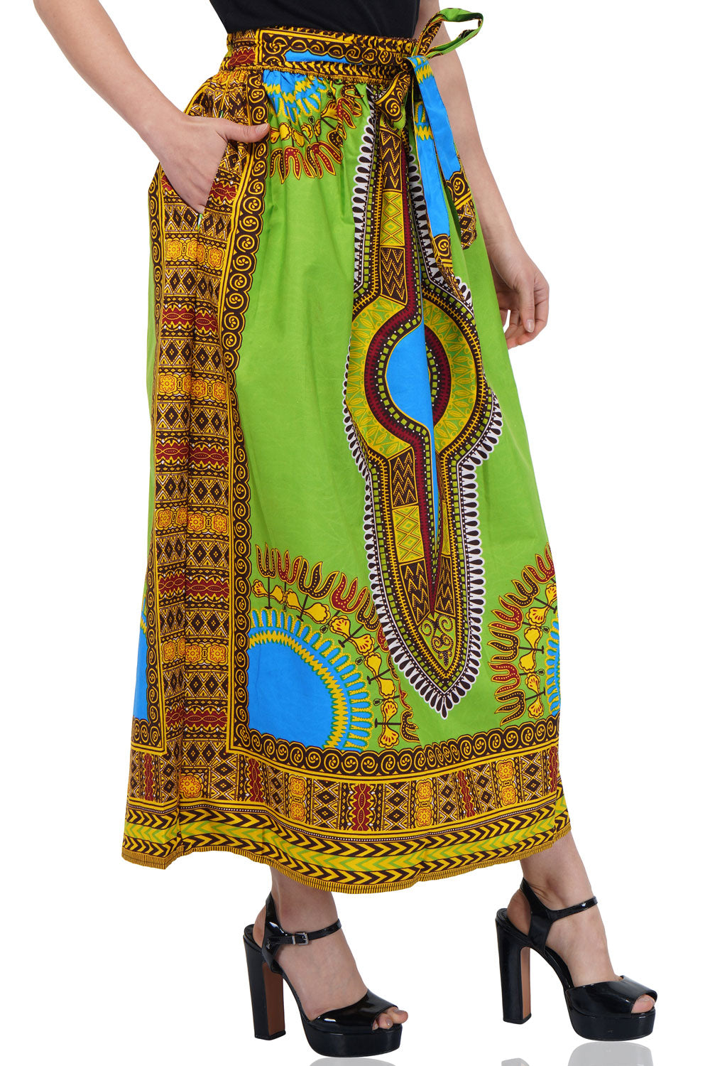 Green Dashiki Long Two Panel Skirt
