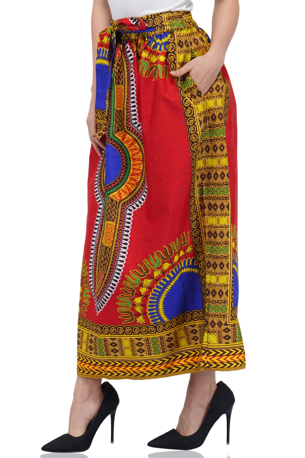 Red Dashiki Long Two Panel Skirt