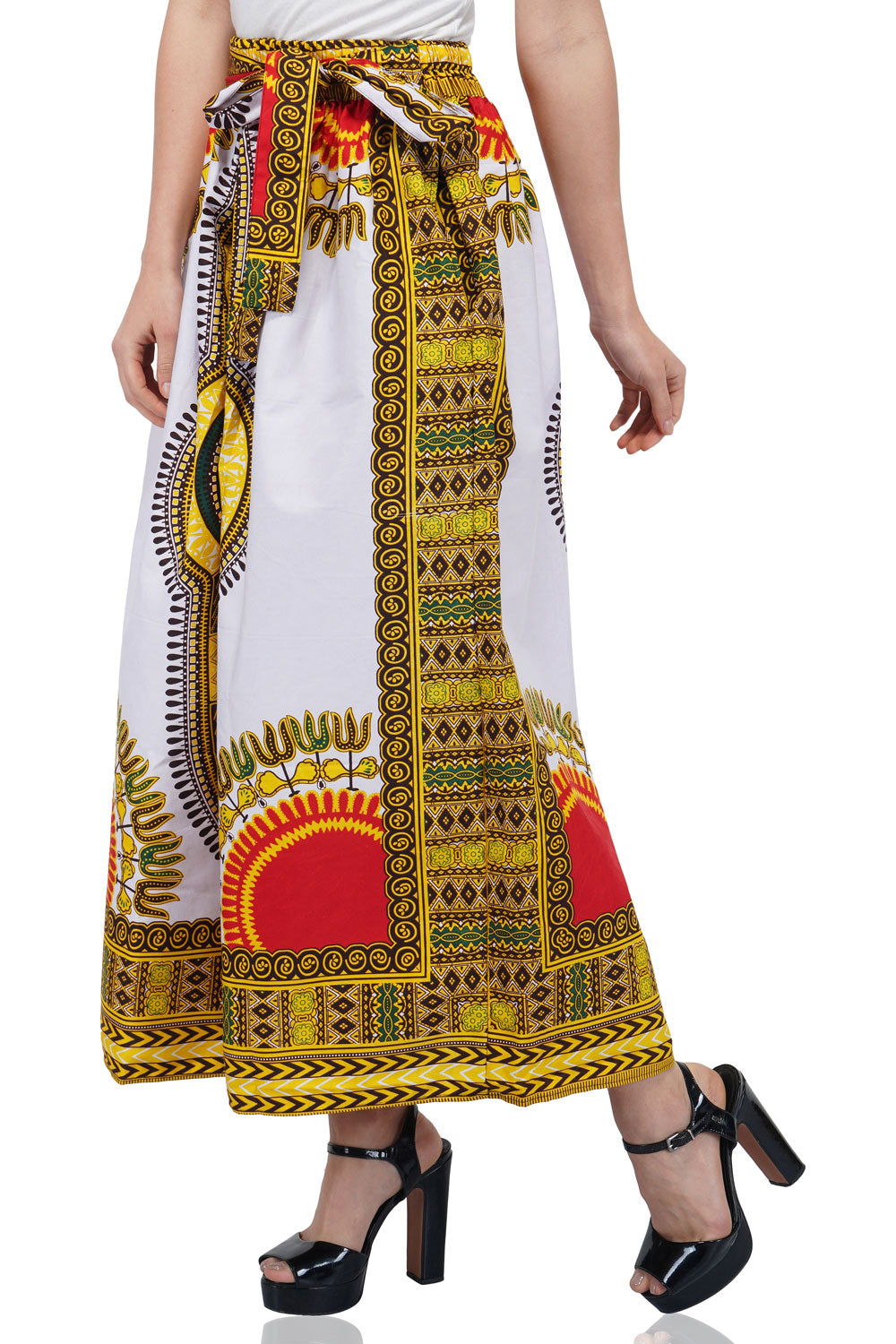 White Dashiki Long Two Panel Skirt