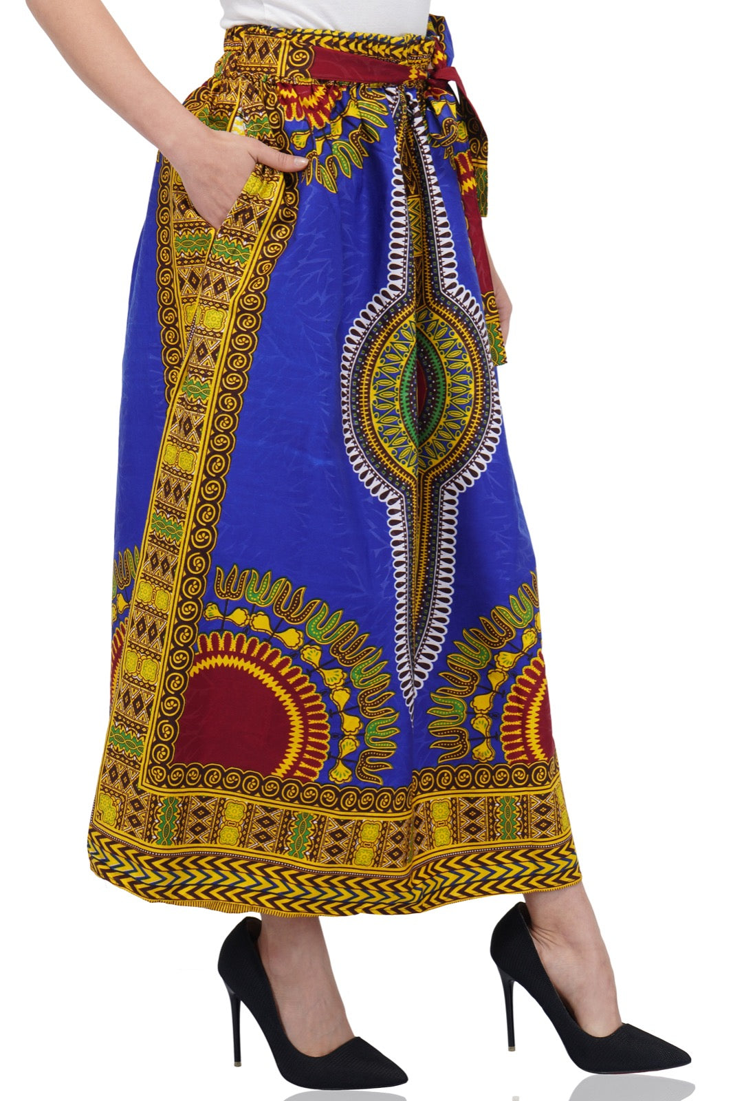 Blue Dashiki Long Two Panel Skirt