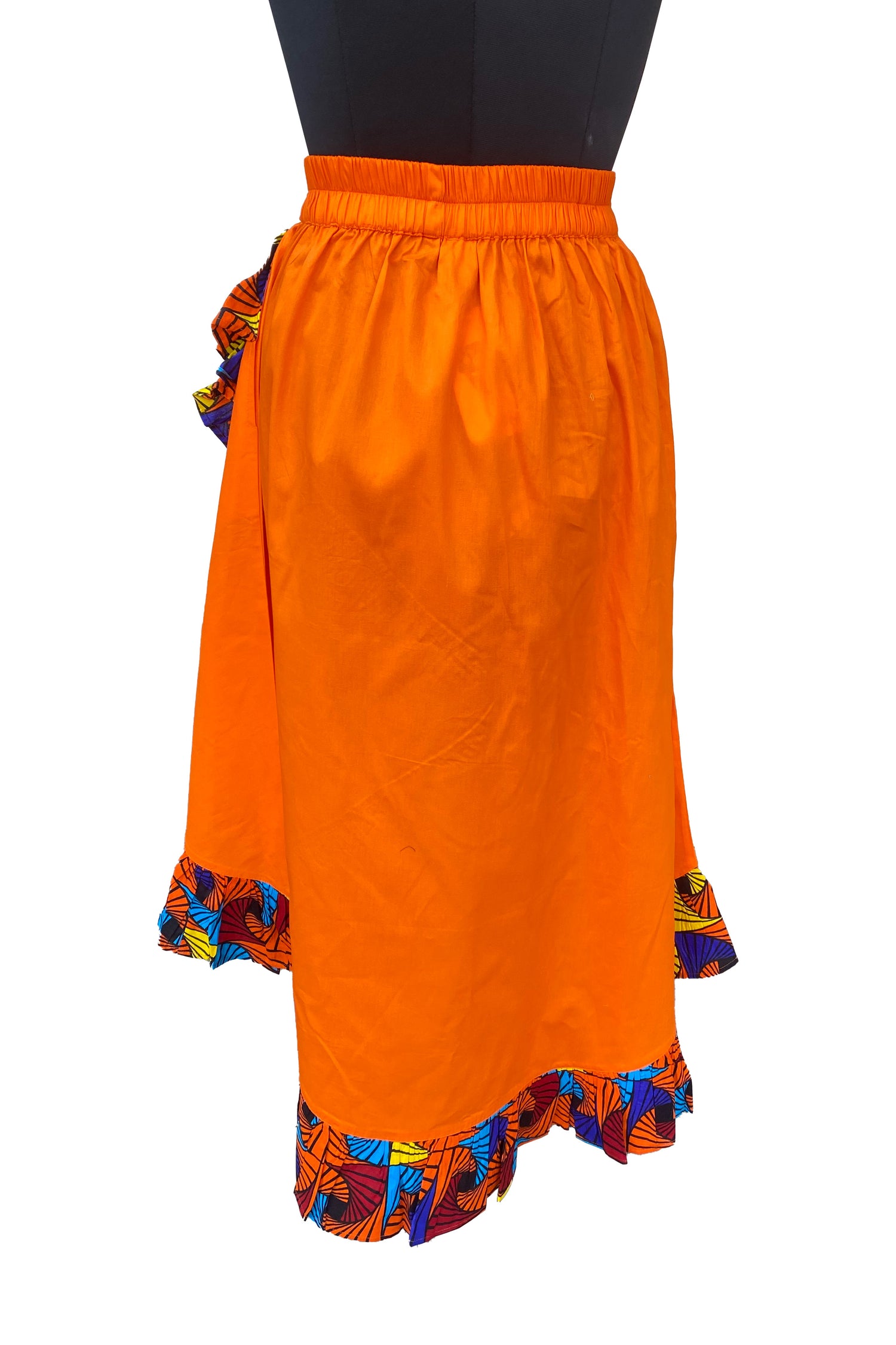 Orange African Trim High Low Ruffled Skirt