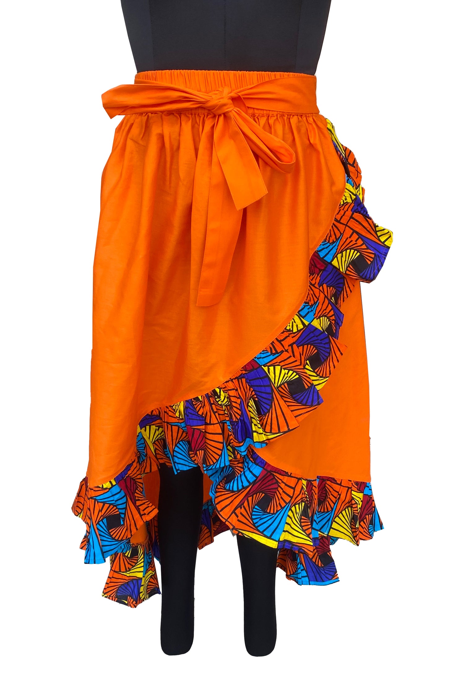 Orange African Trim High Low Ruffled Skirt