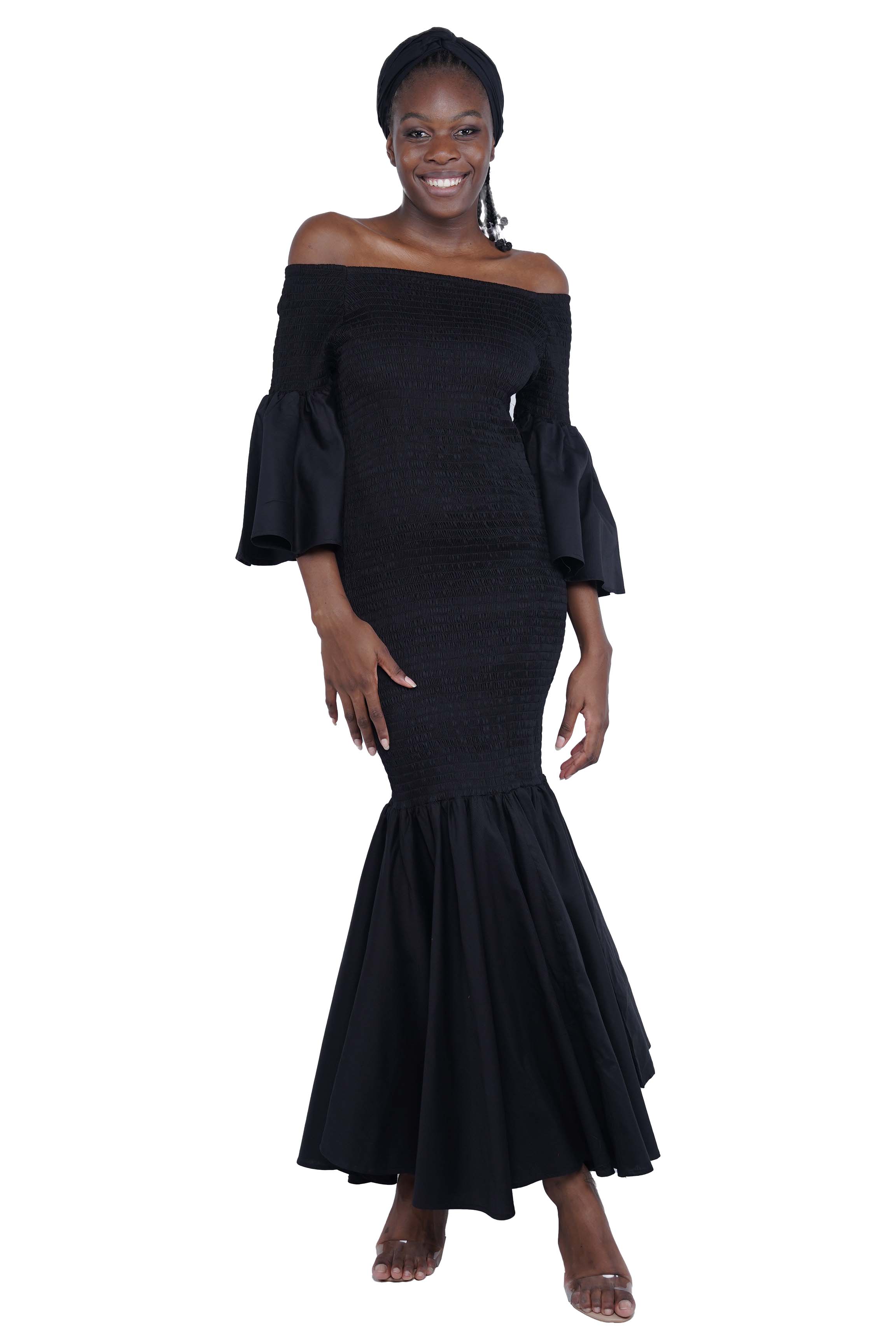 Black Long Smocked Mermaid/Fish Tail Dress