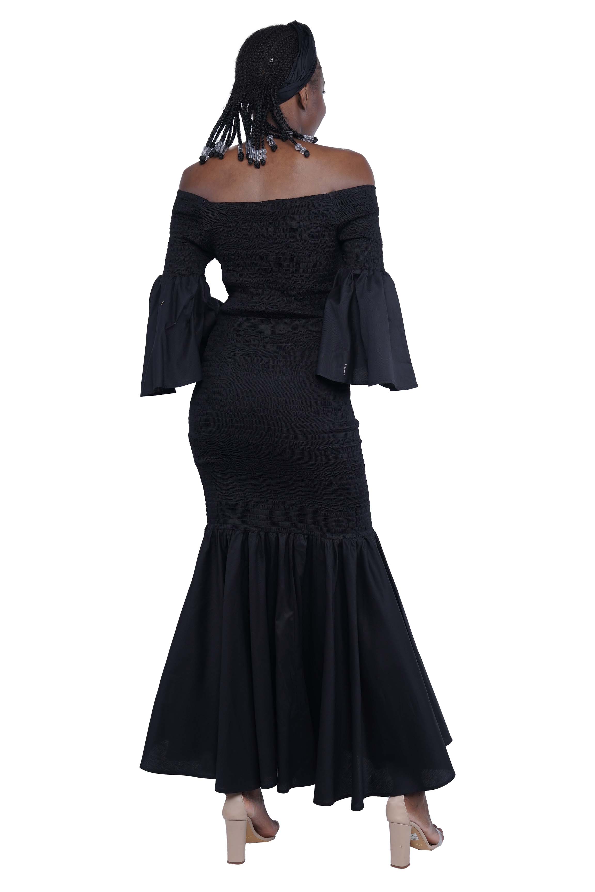 Black Long Smocked Mermaid/Fish Tail Dress