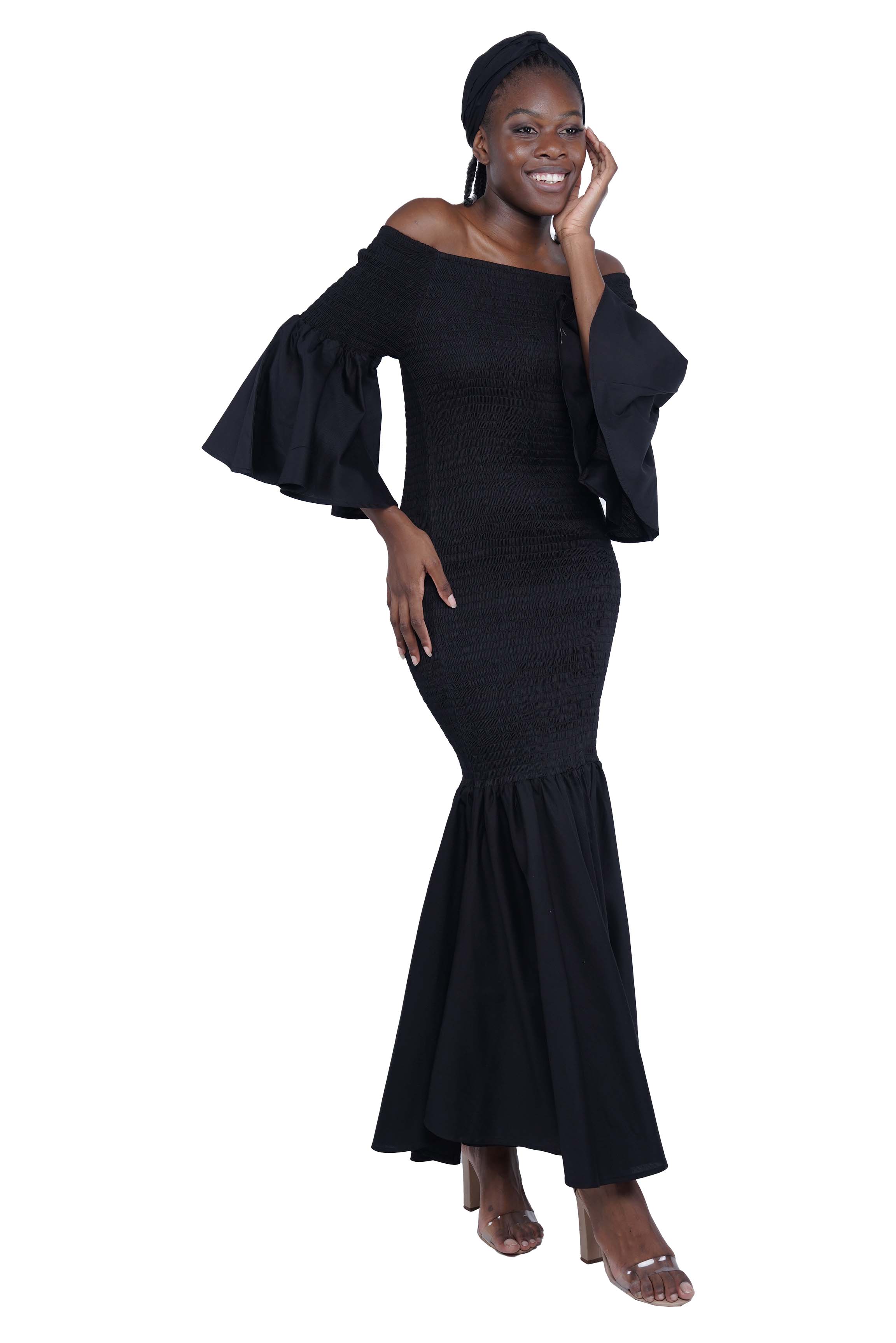 Black Long Smocked Mermaid/Fish Tail Dress