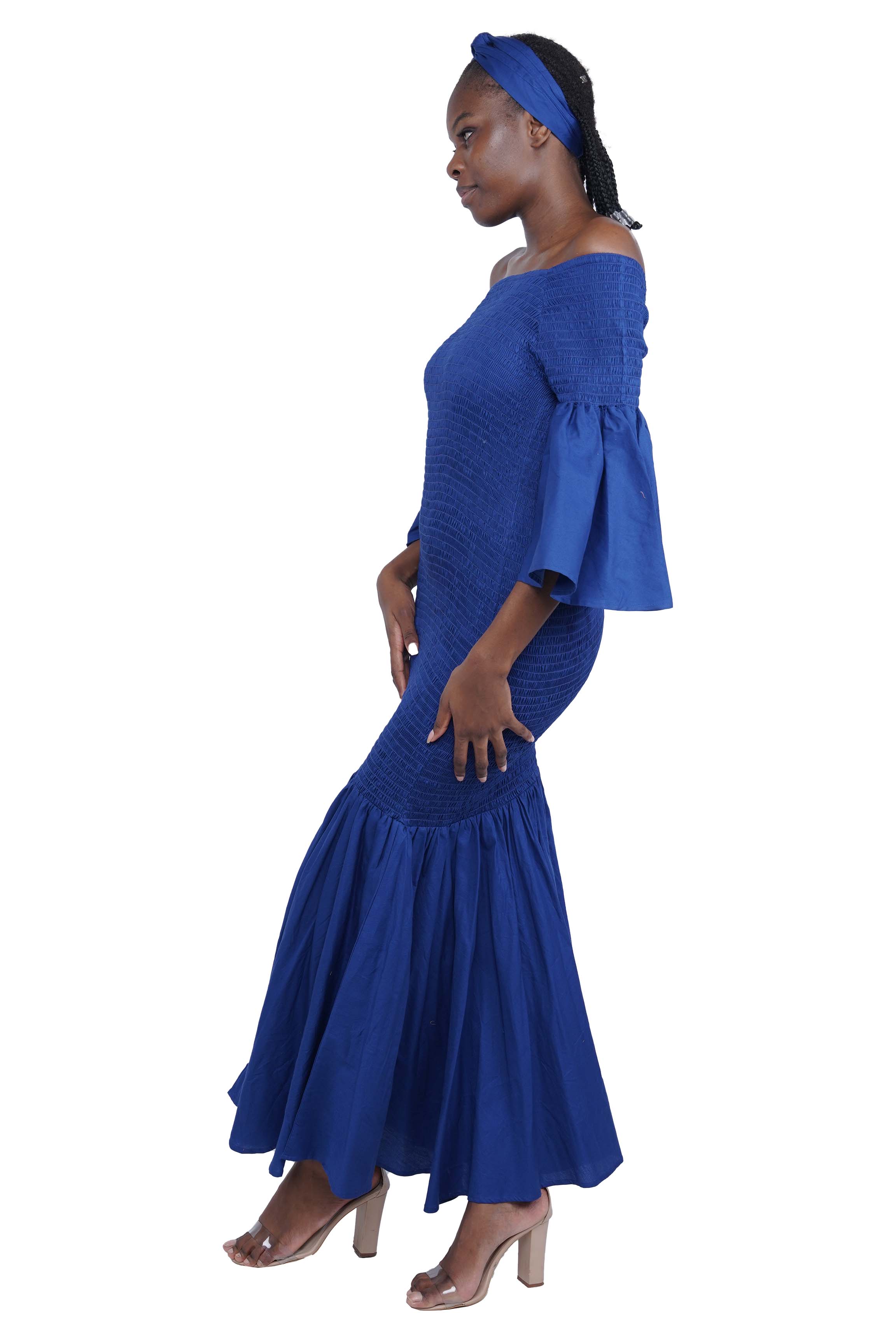 Blue Long Smocked Mermaid/Fish Tail Dress