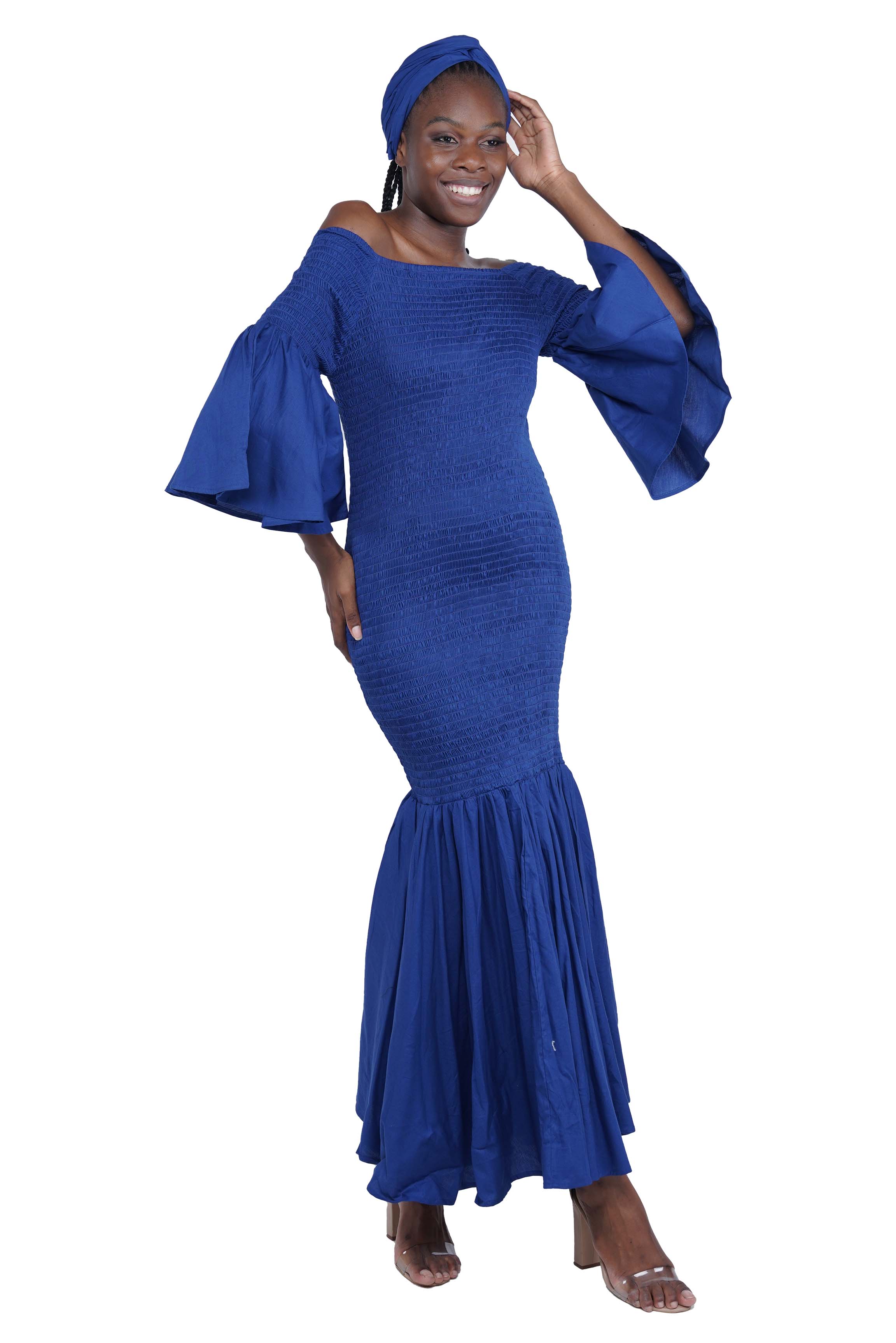 Blue Long Smocked Mermaid/Fish Tail Dress