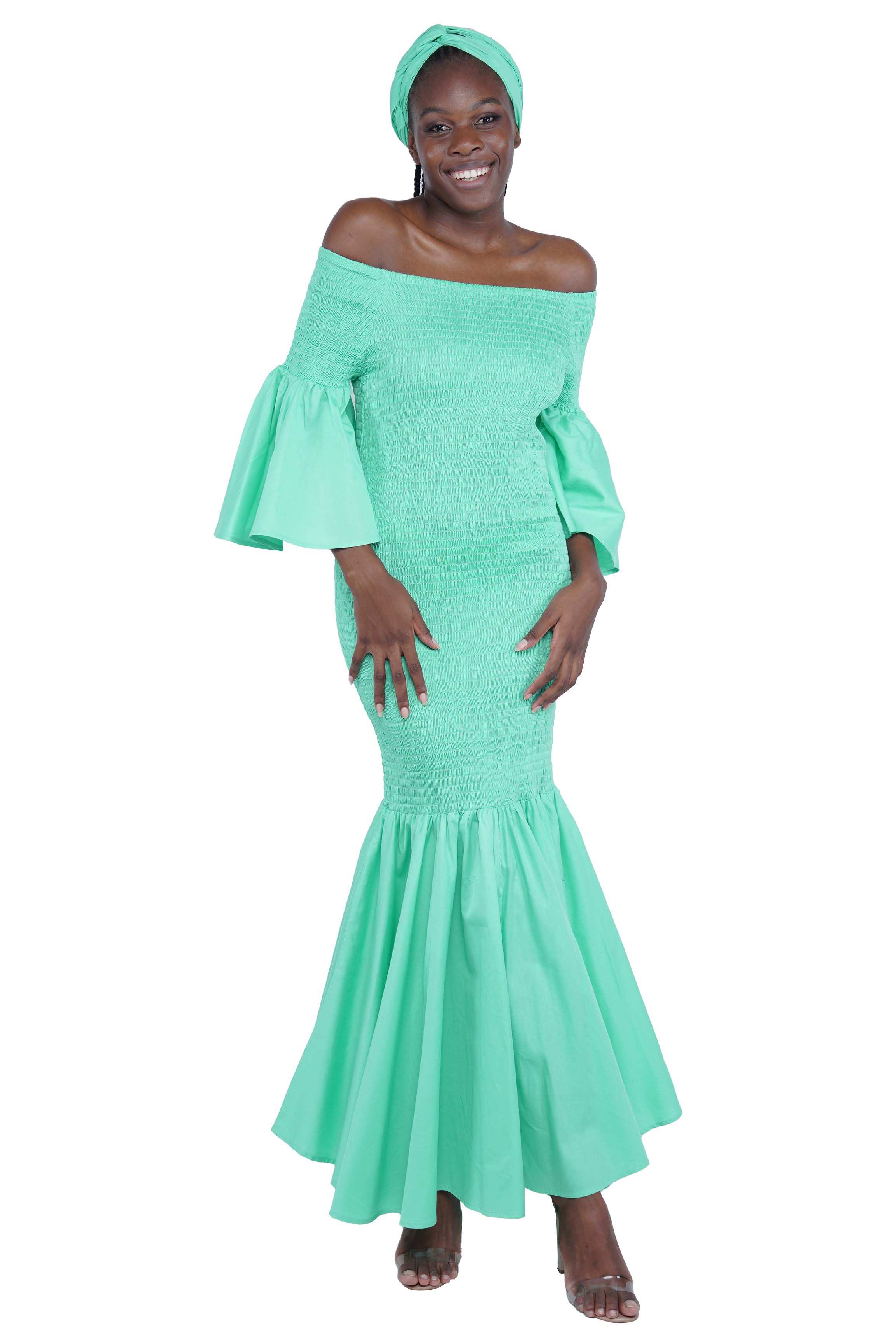 Green Long Smocked Mermaid/Fish Tail Dress