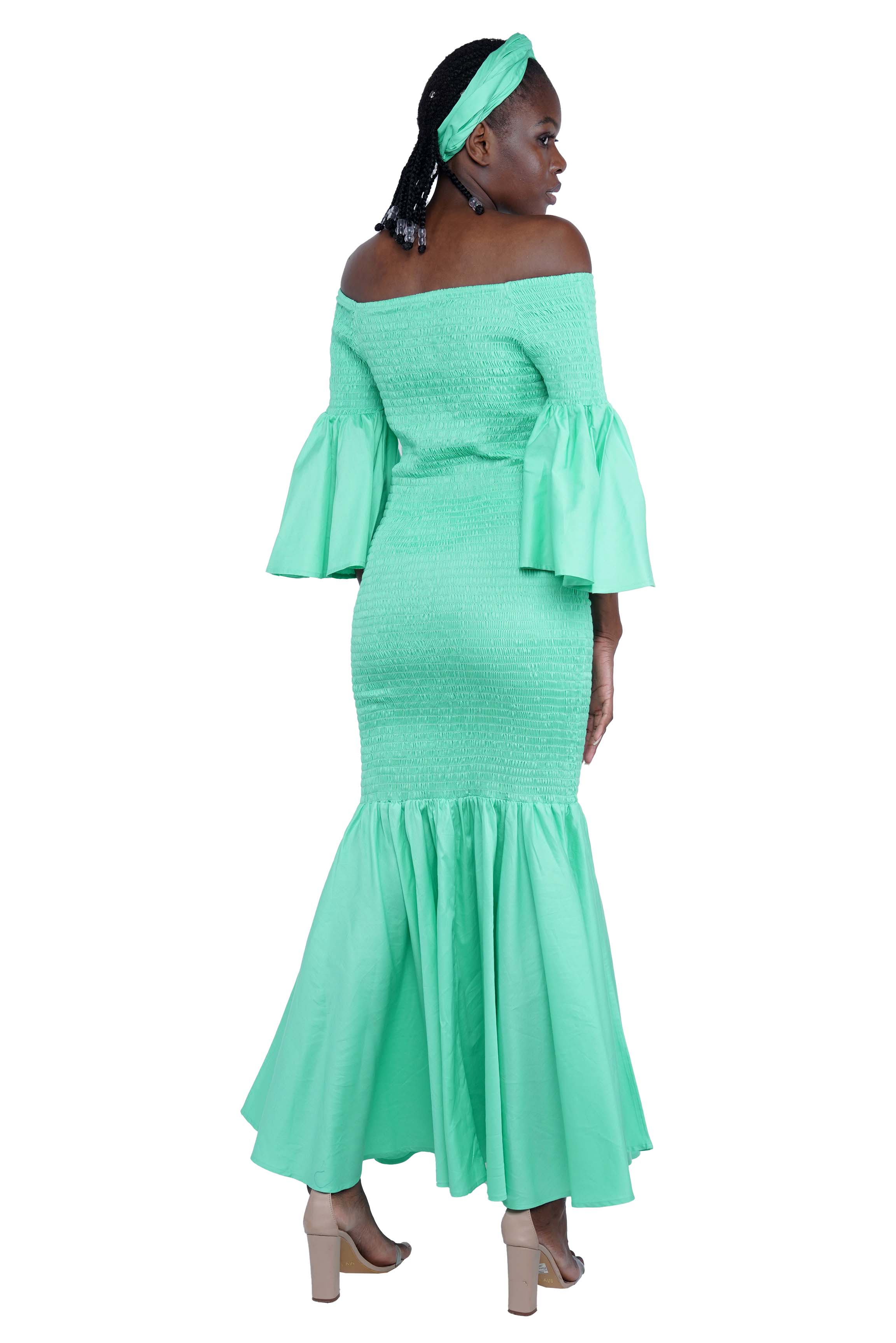 Green Long Smocked Mermaid/Fish Tail Dress