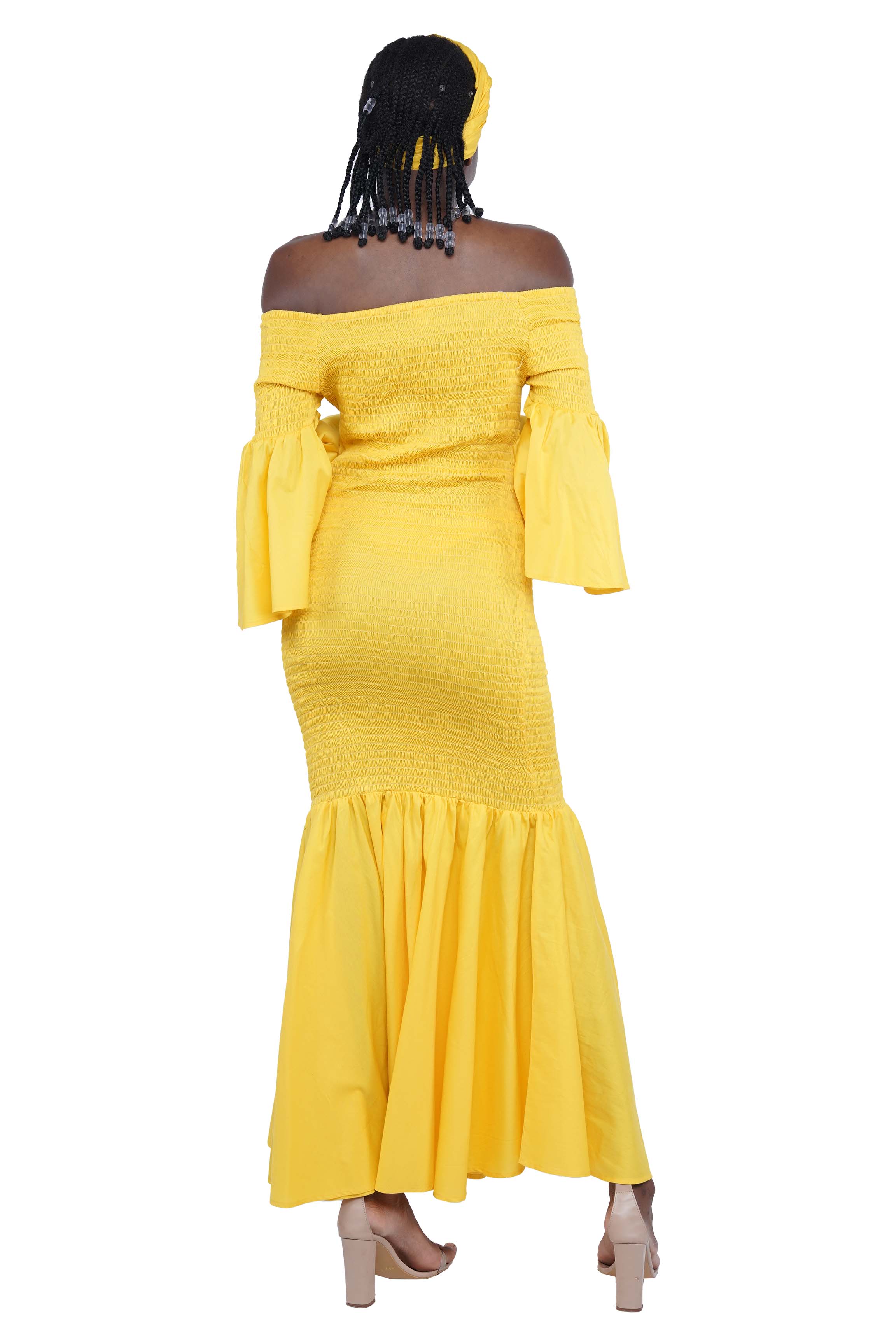 Yellow Long Smocked Mermaid/Fish Tail Dress