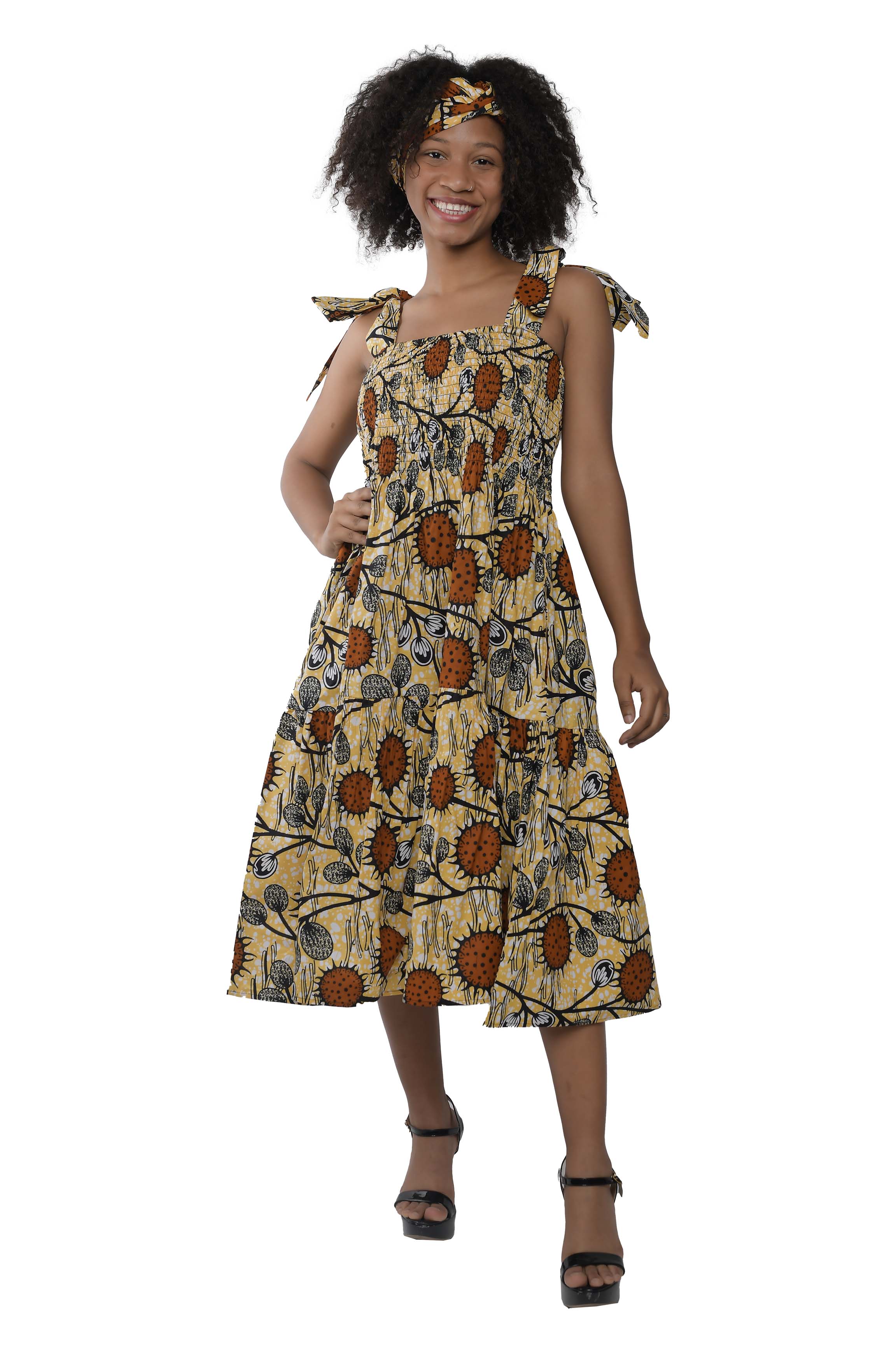 Smocked Tie Shoulder Dress