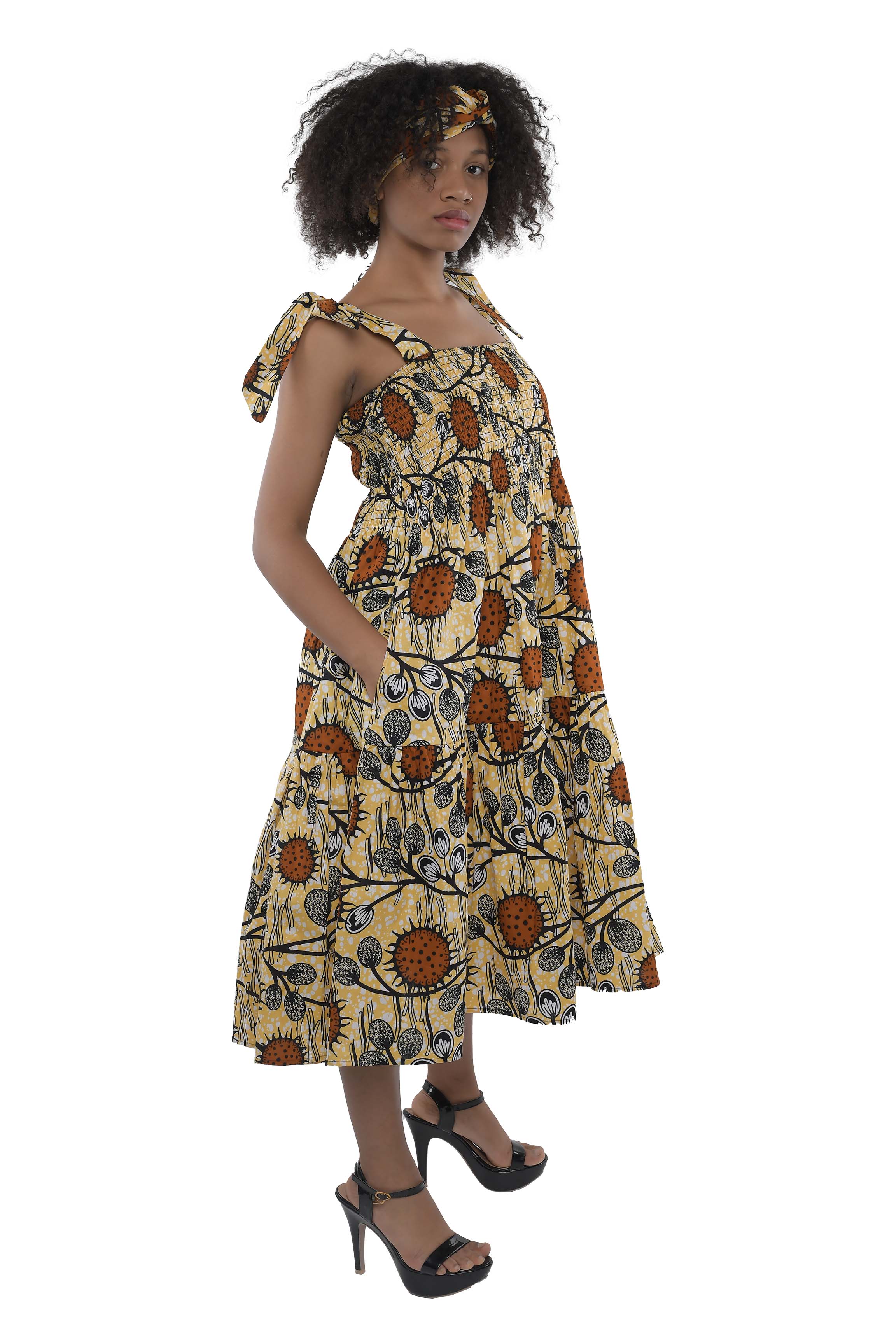 Smocked Tie Shoulder Dress