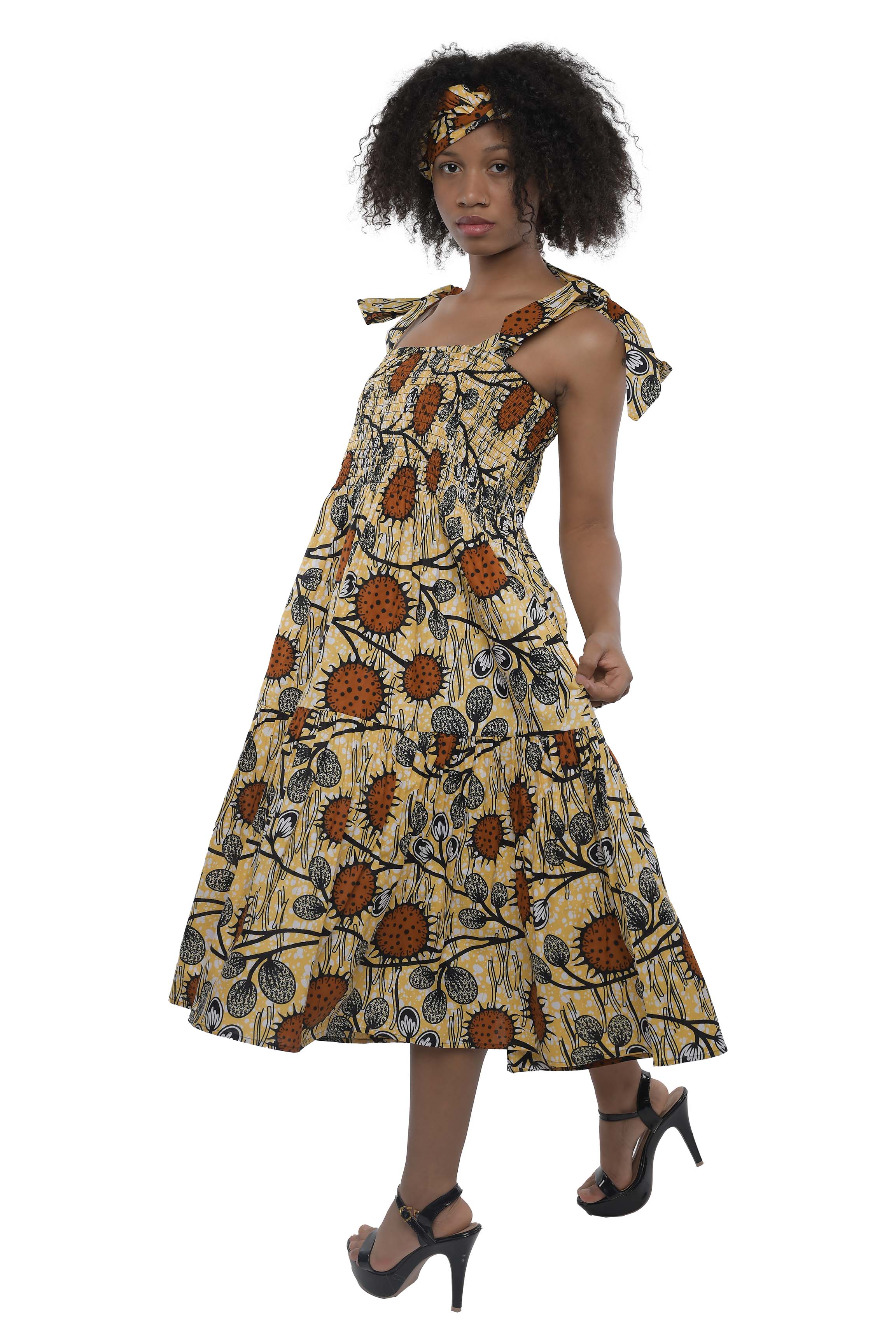 Smocked Tie Shoulder Dress