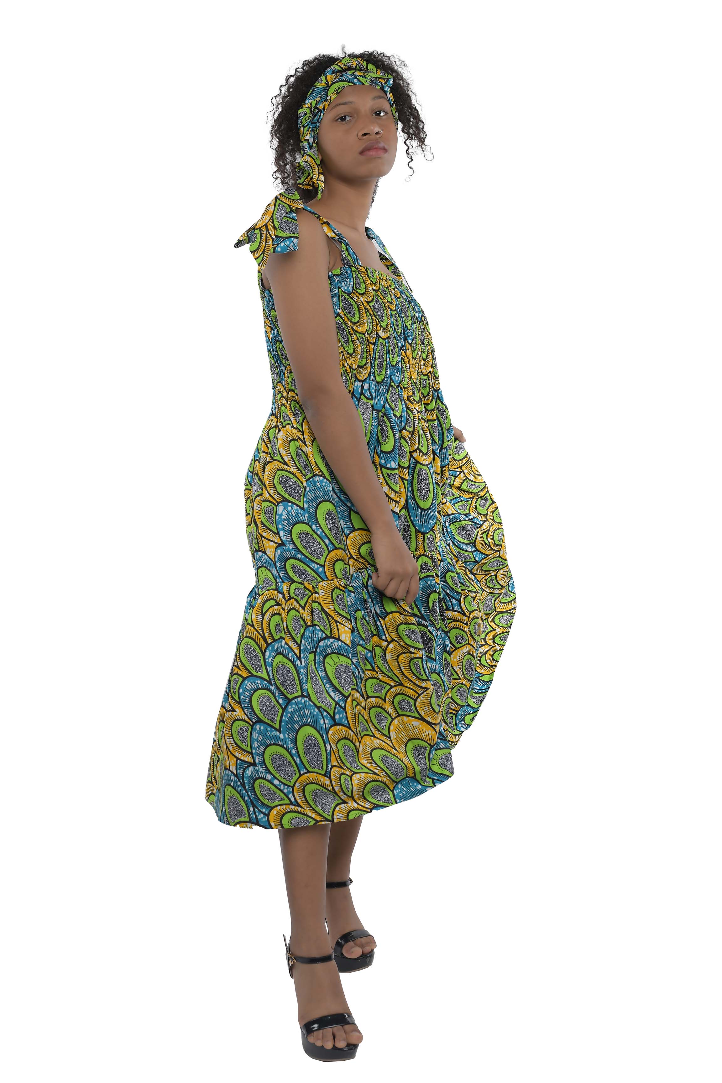 Smocked Tie Shoulder Dress