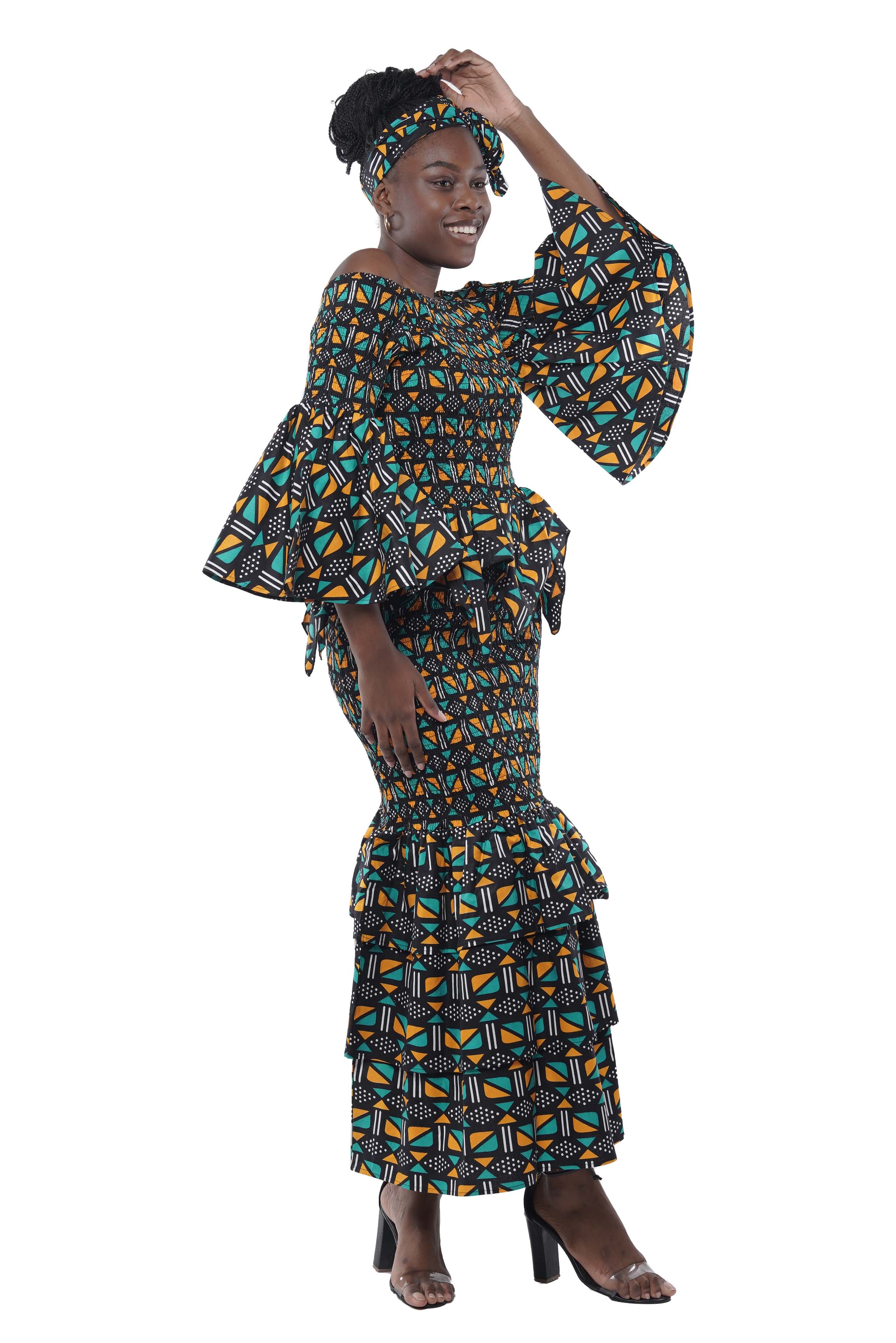 African Zig Zag Hem Top and Fish Tail Skirt Set
