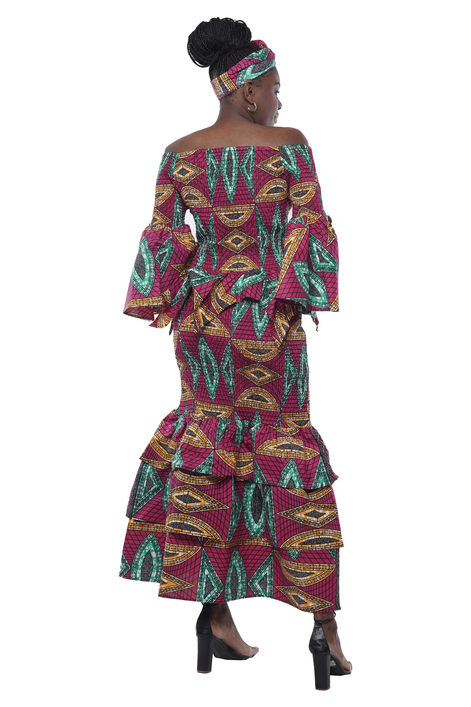 African Zig Zag Hem Top and Fish Tail Skirt Set