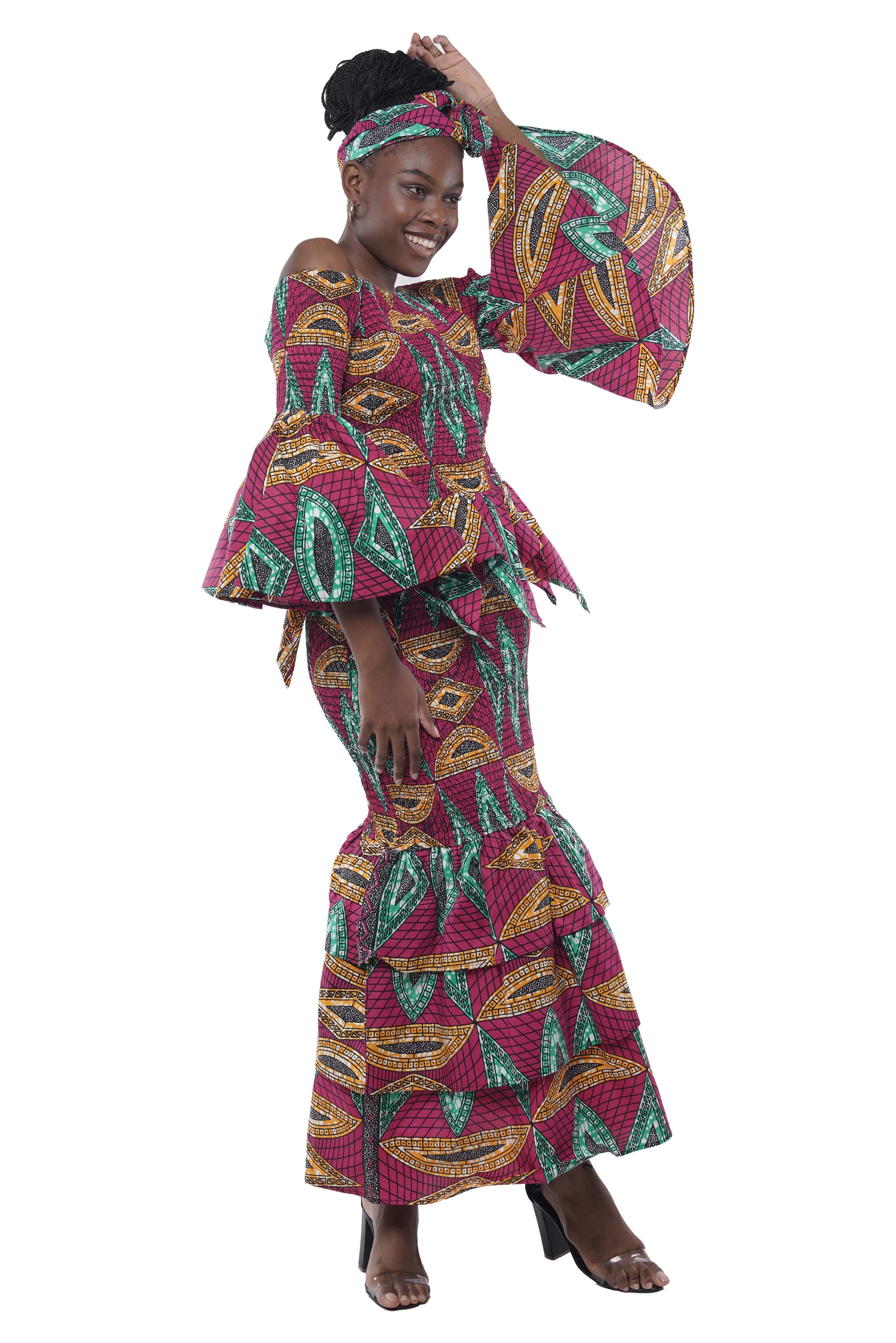 African Zig Zag Hem Top and Fish Tail Skirt Set
