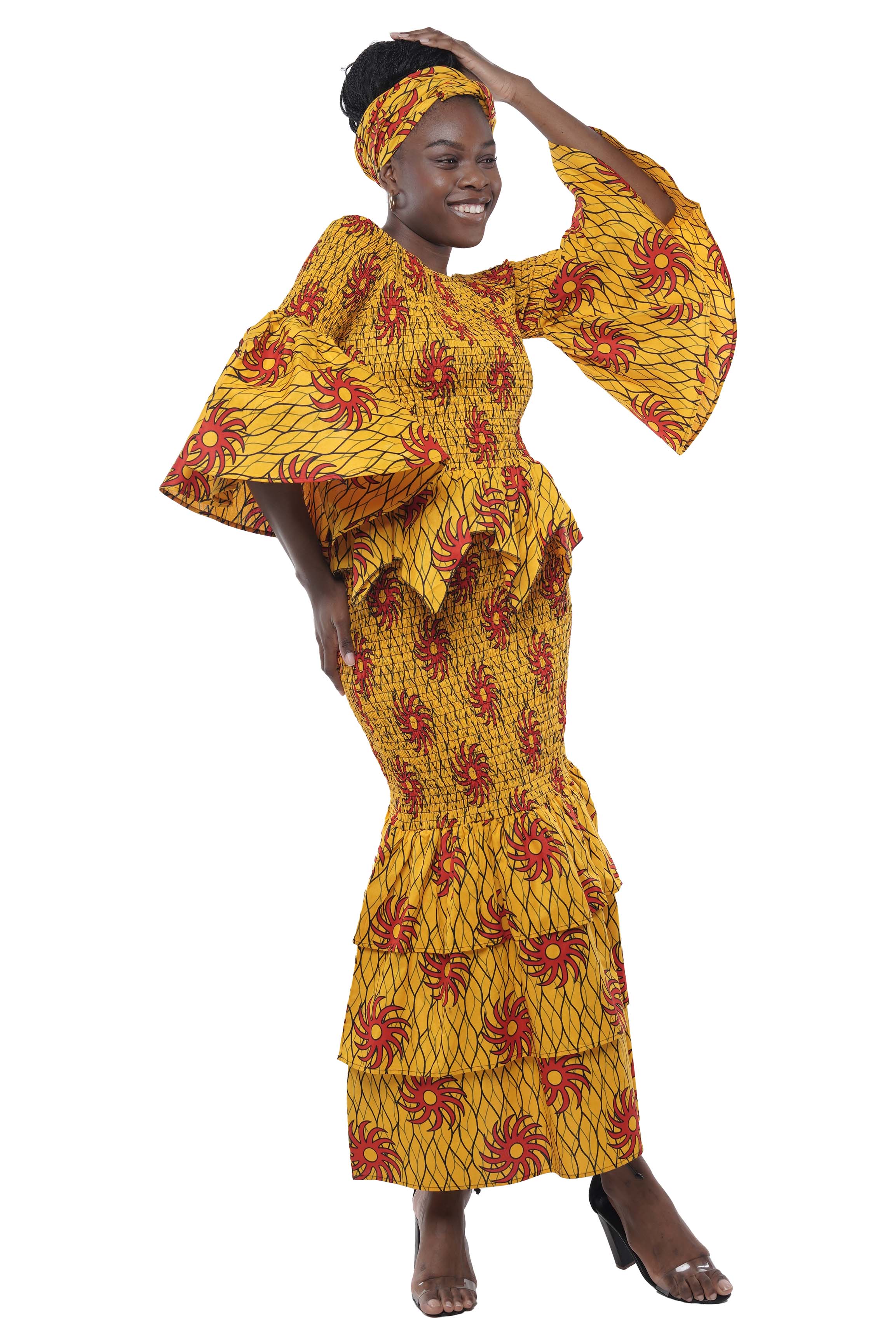 African Zig Zag Hem Top and Fish Tail Skirt Set