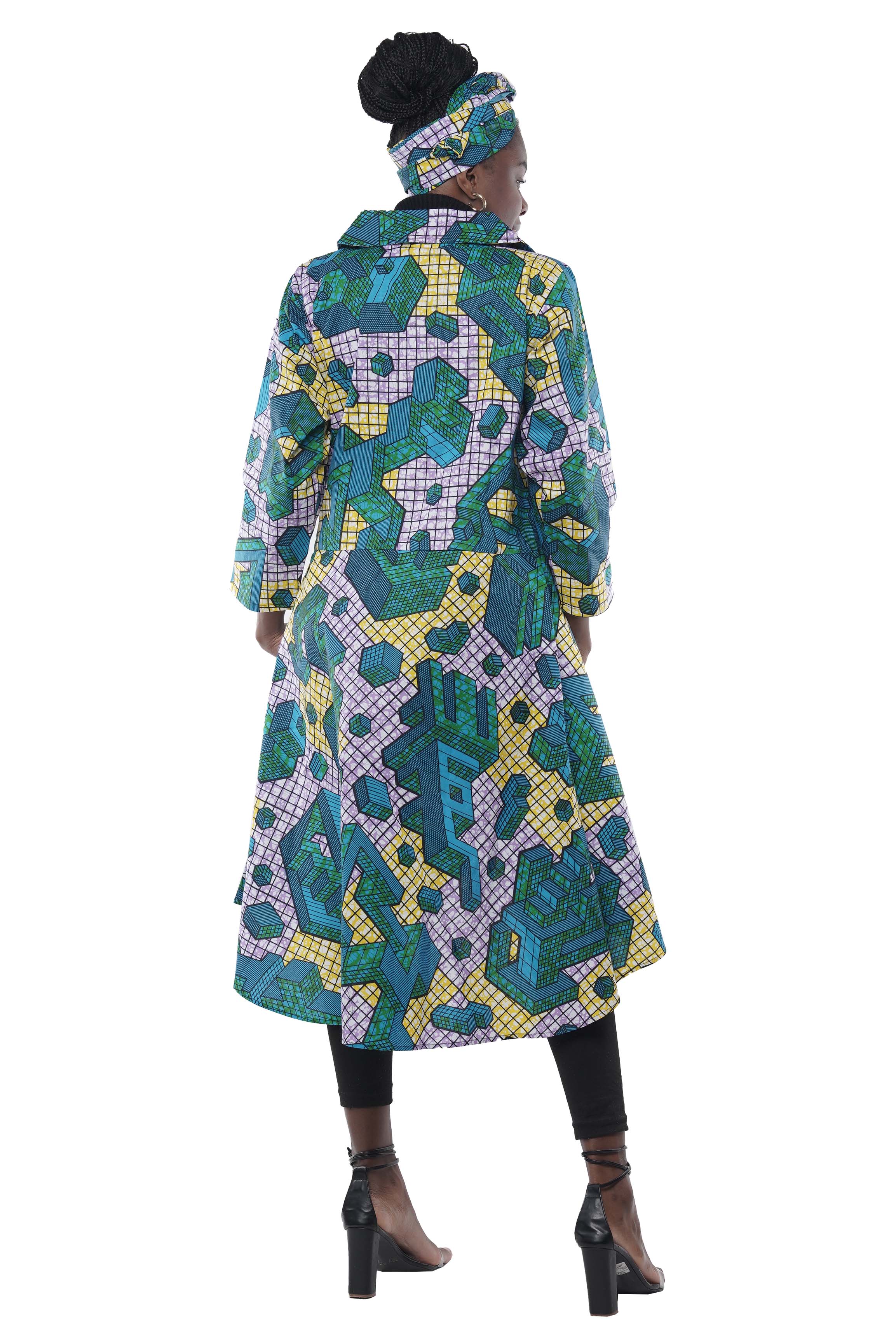 African High Low Jacket Trench Coat Kimono Duster 100% Cotton with Belt & Wrap