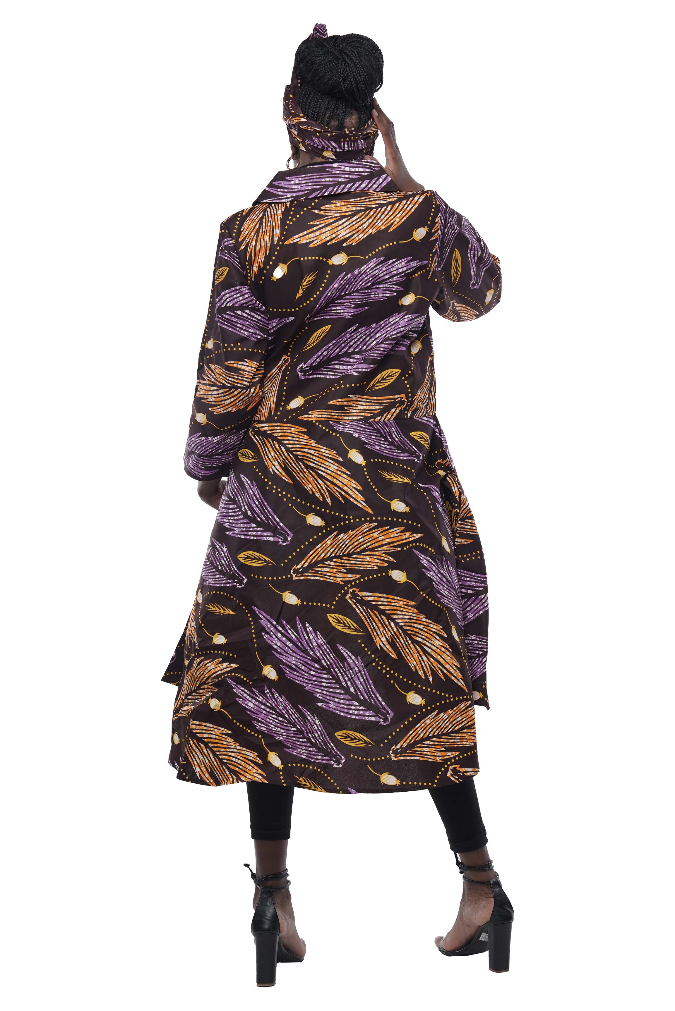 African High Low Jacket Trench Coat Kimono Duster 100% Cotton with Belt & Wrap