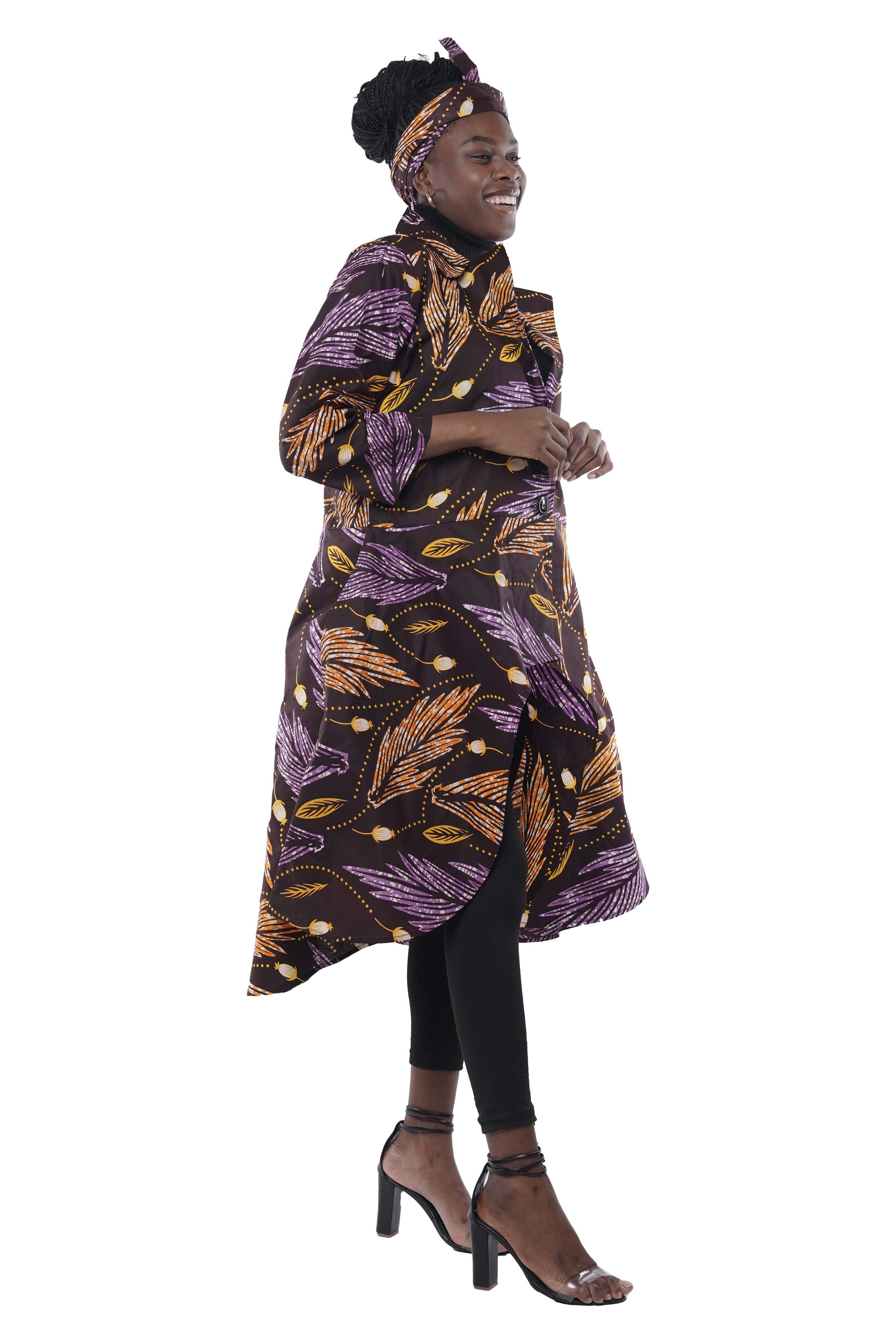 African High Low Jacket Trench Coat Kimono Duster 100% Cotton with Belt & Wrap