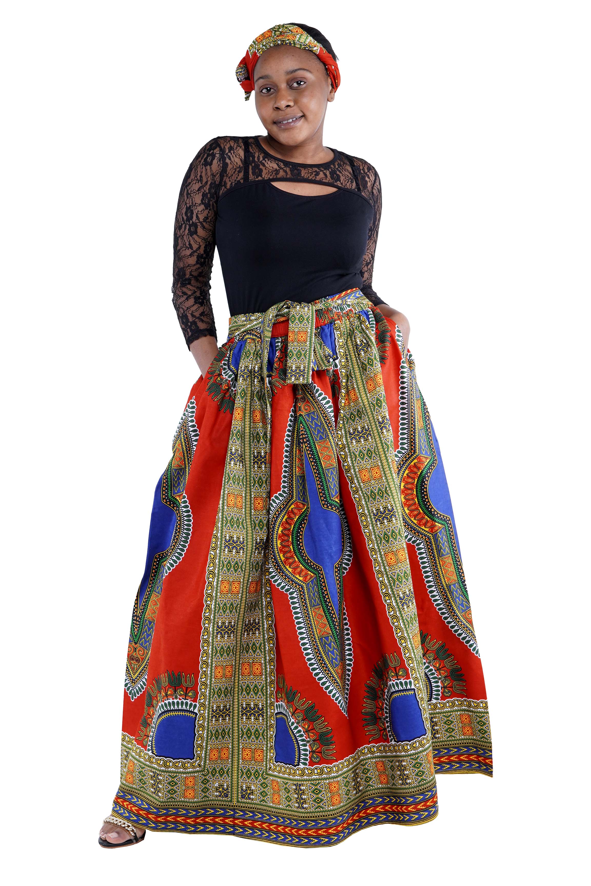 Red African Long Maxi Dashiki Skirt