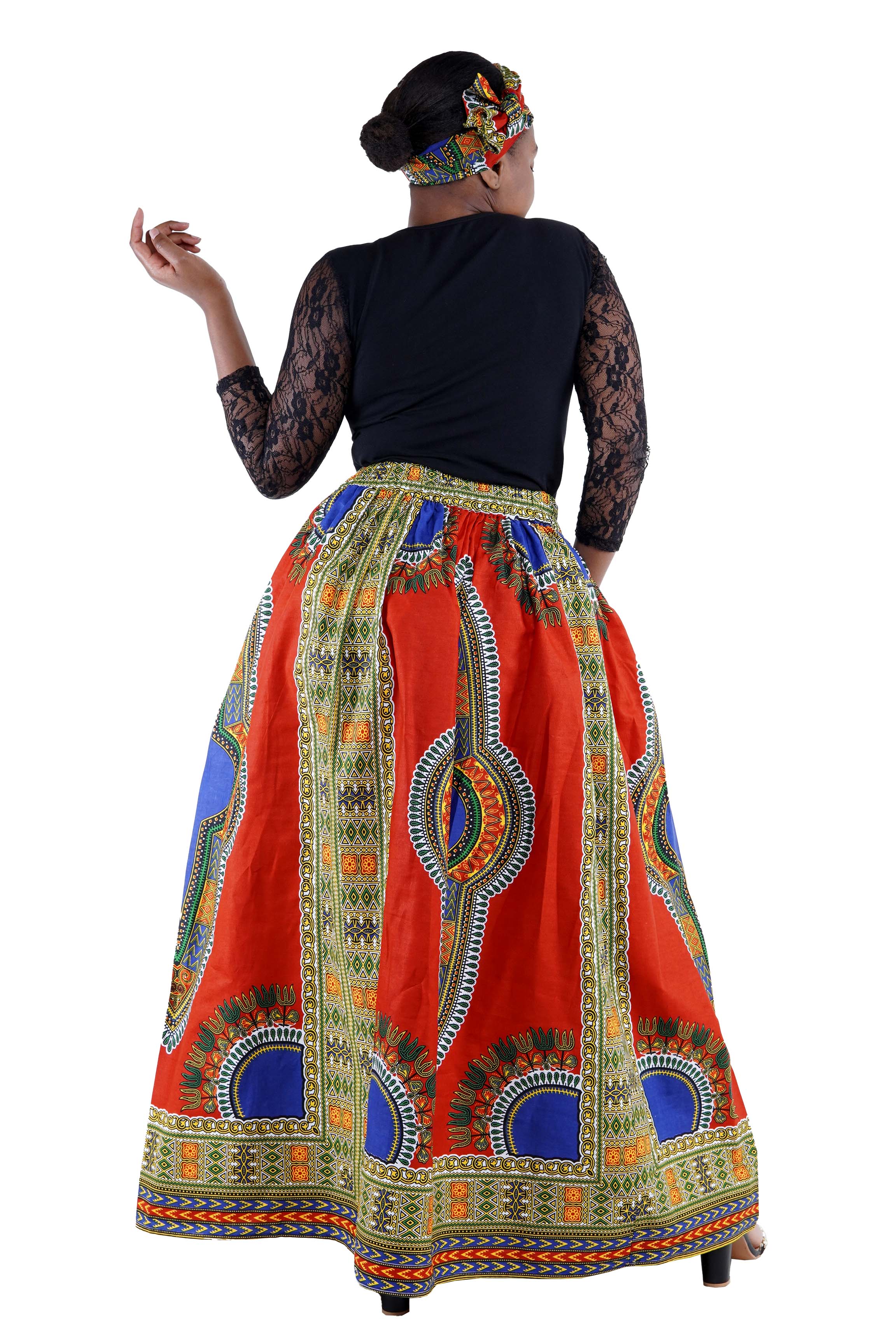 Red African Long Maxi Dashiki Skirt
