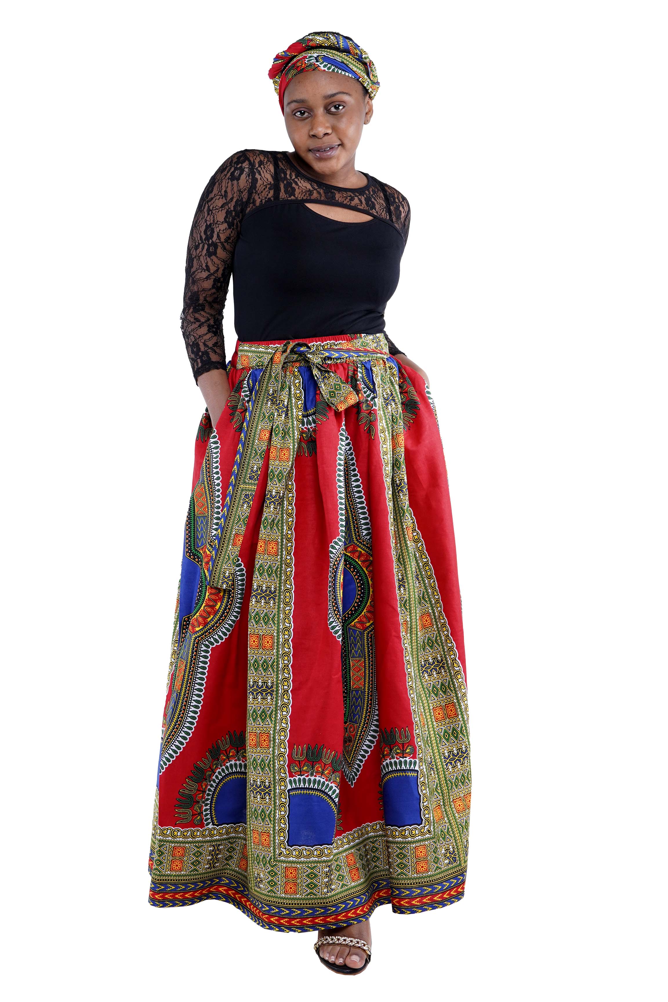 Red African Long Maxi Dashiki Skirt