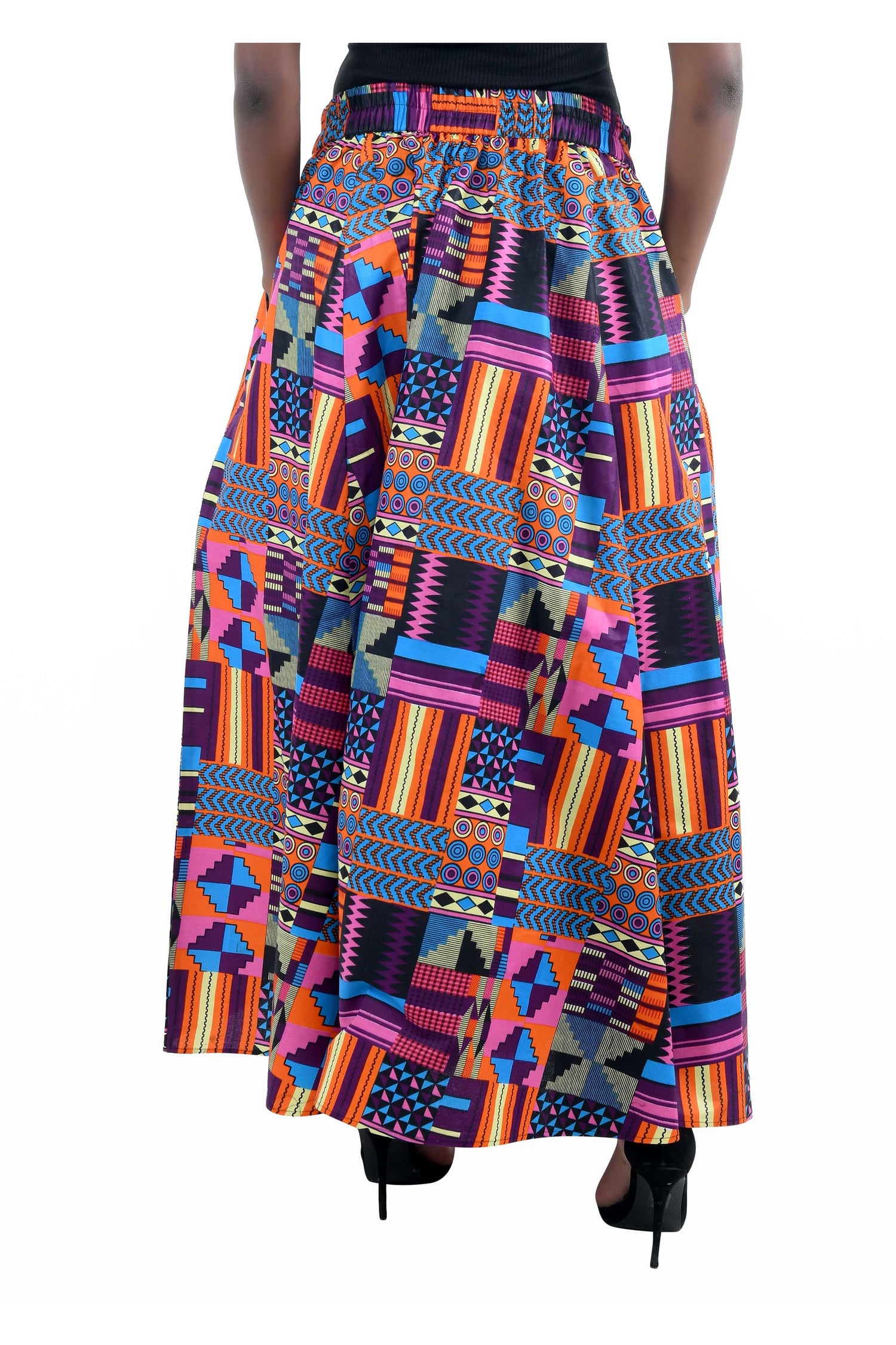 African Long Maxi Skirt 100% Cotton w/ Pockets & Headwrap One Size 41” Length