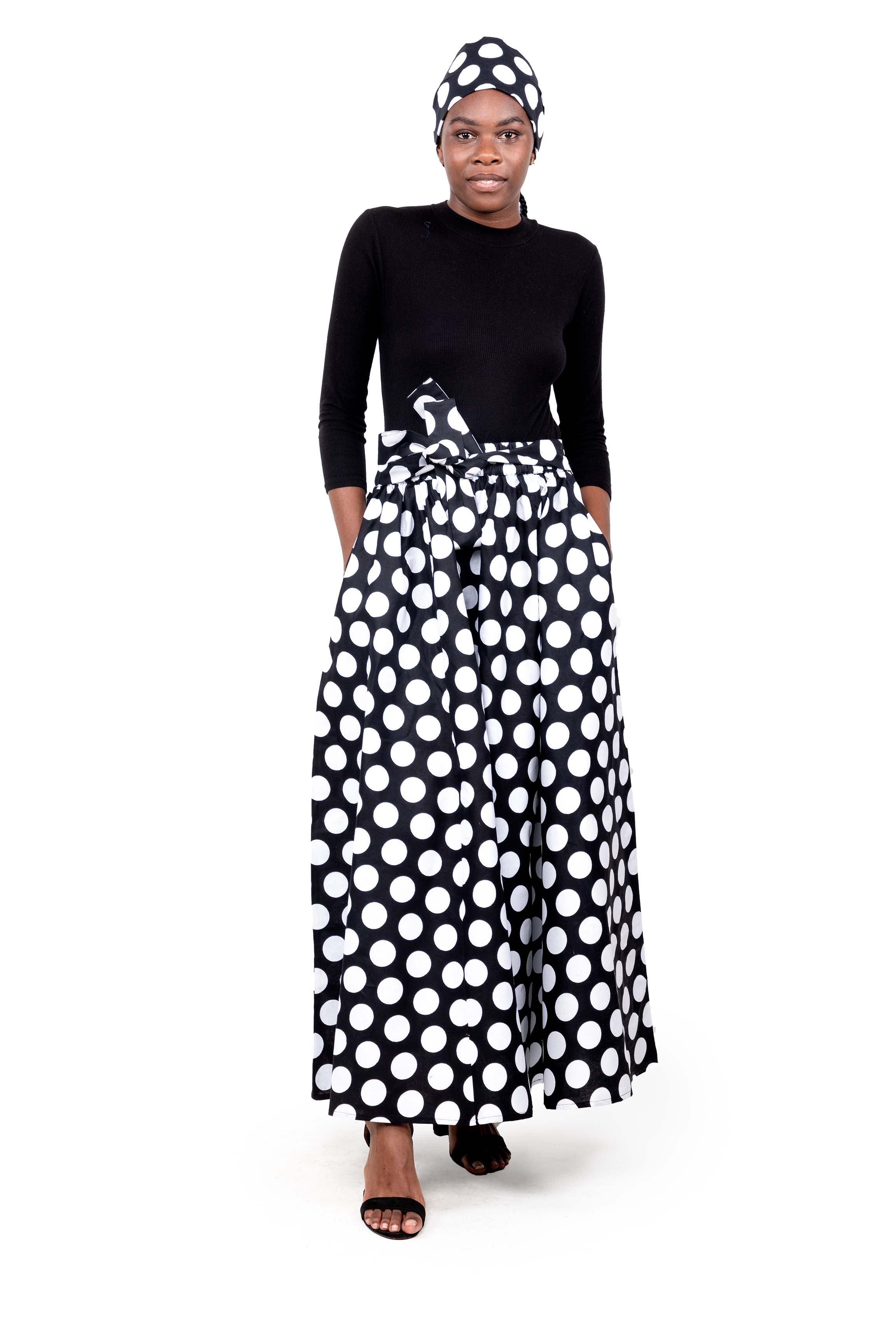 African Long Maxi Skirt 100% Cotton w/ Pockets & Headwrap One Size 41” Length