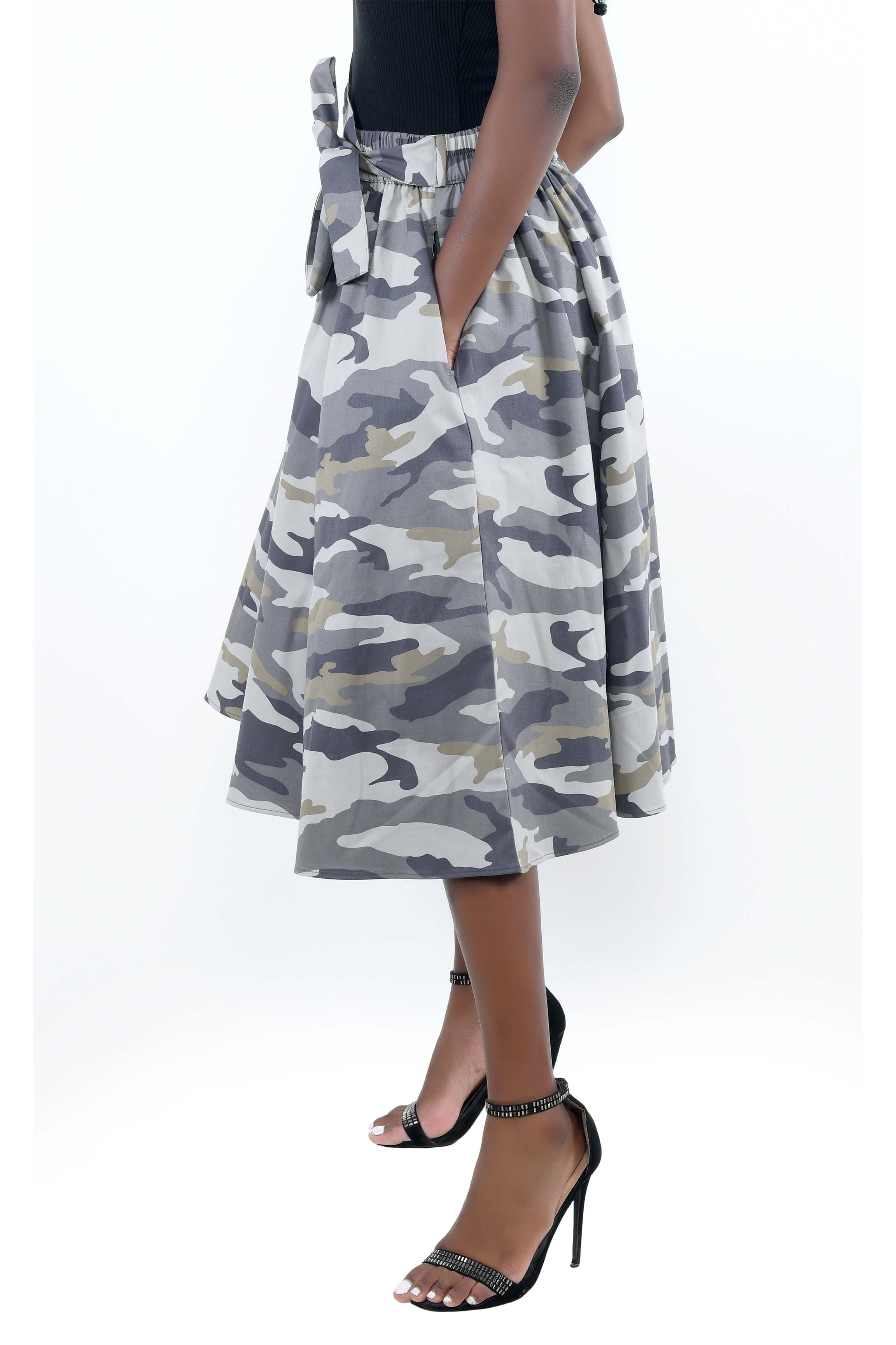 White Camouflage Midi Skirt