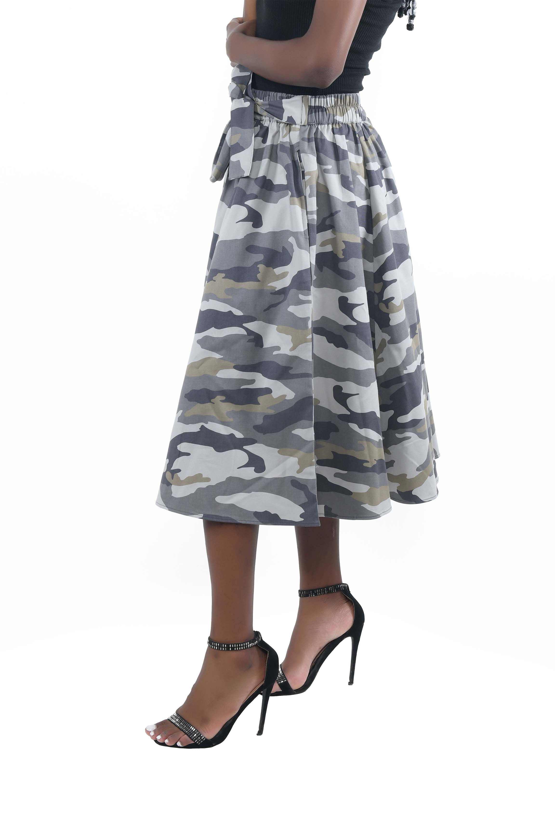 White Camouflage Midi Skirt