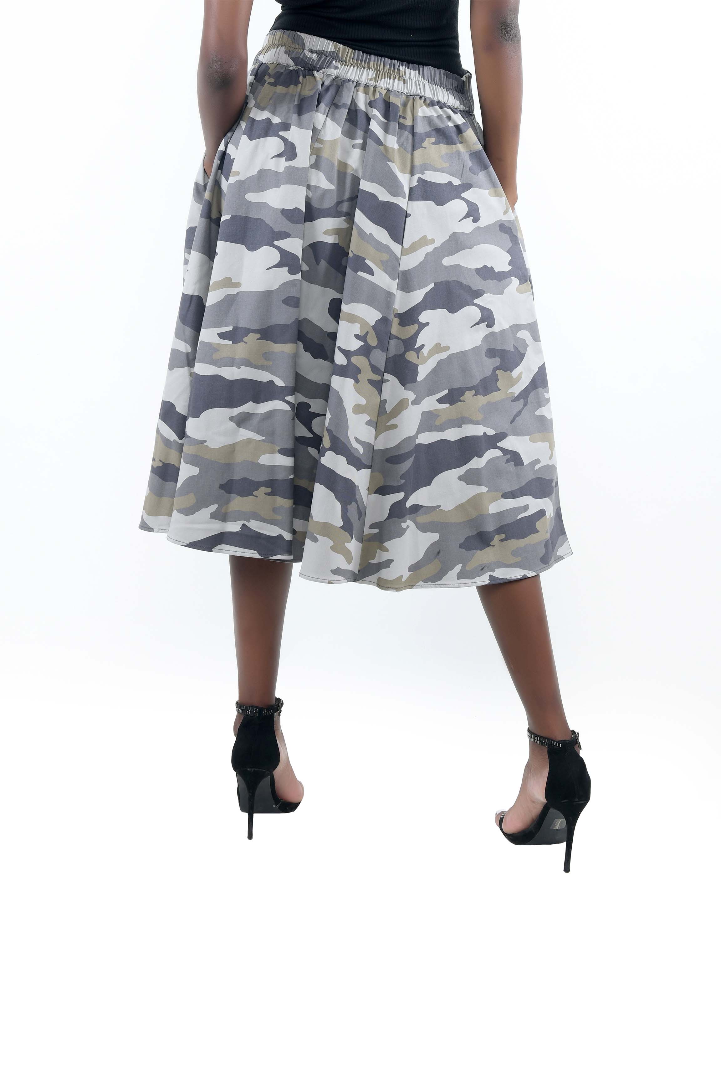White Camouflage Midi Skirt