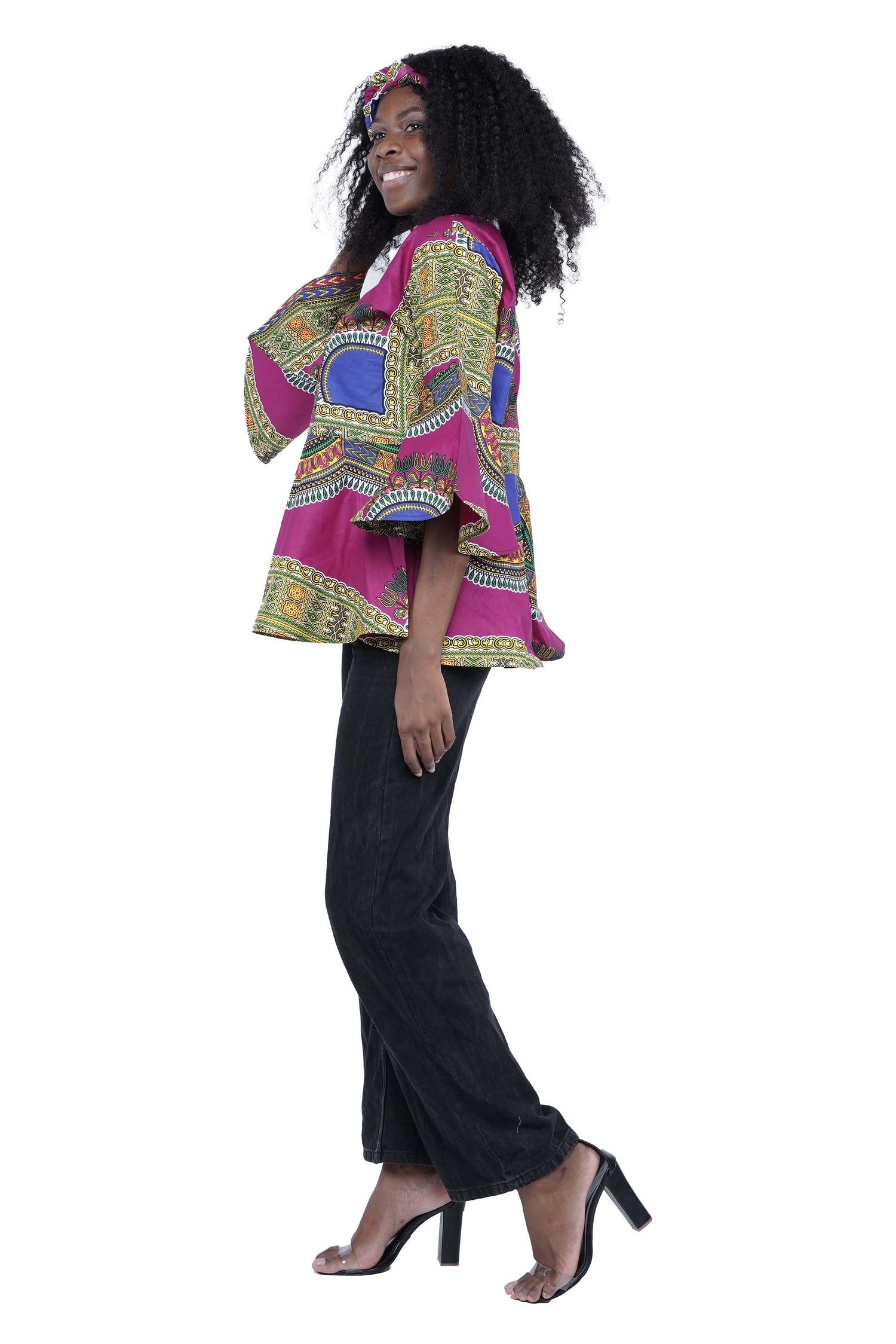 Purple Dashiki Umbrella Sleeve Blouse