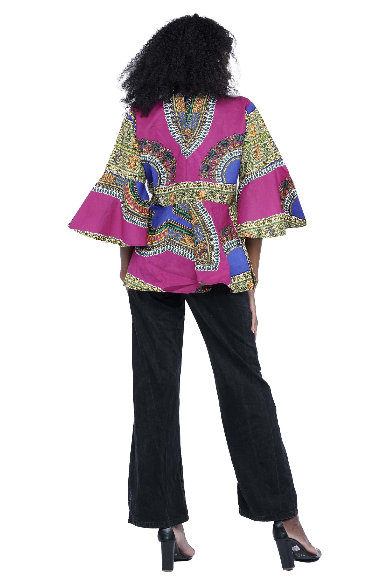 Purple Dashiki Umbrella Sleeve Blouse