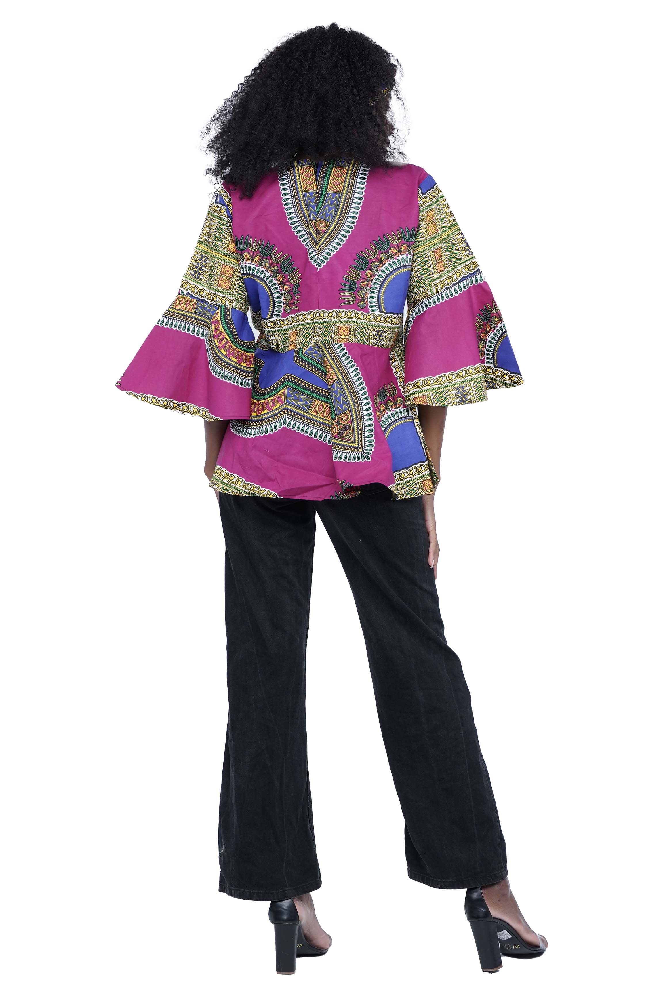 Purple Dashiki Umbrella Sleeve Blouse
