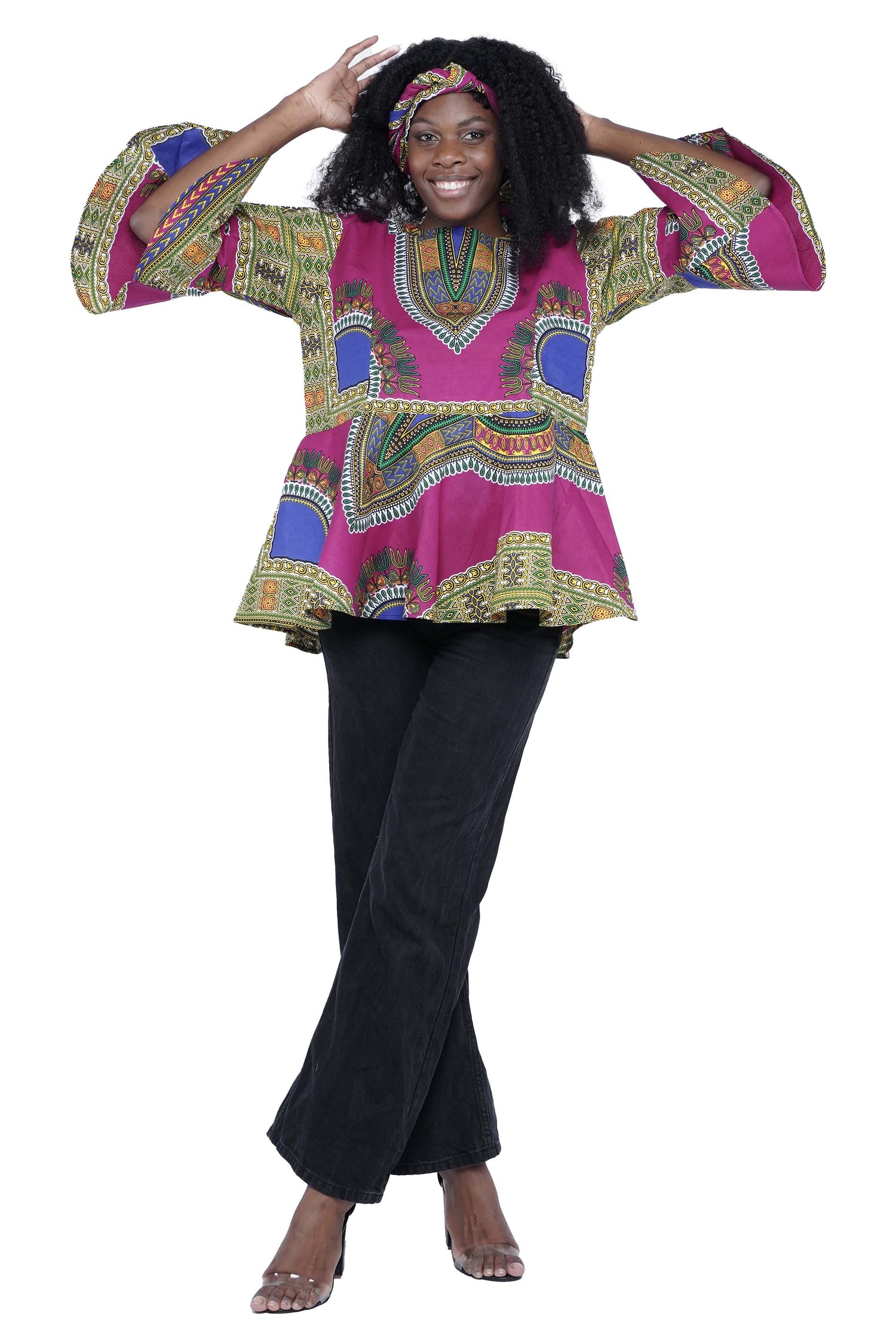 Purple Dashiki Umbrella Sleeve Blouse