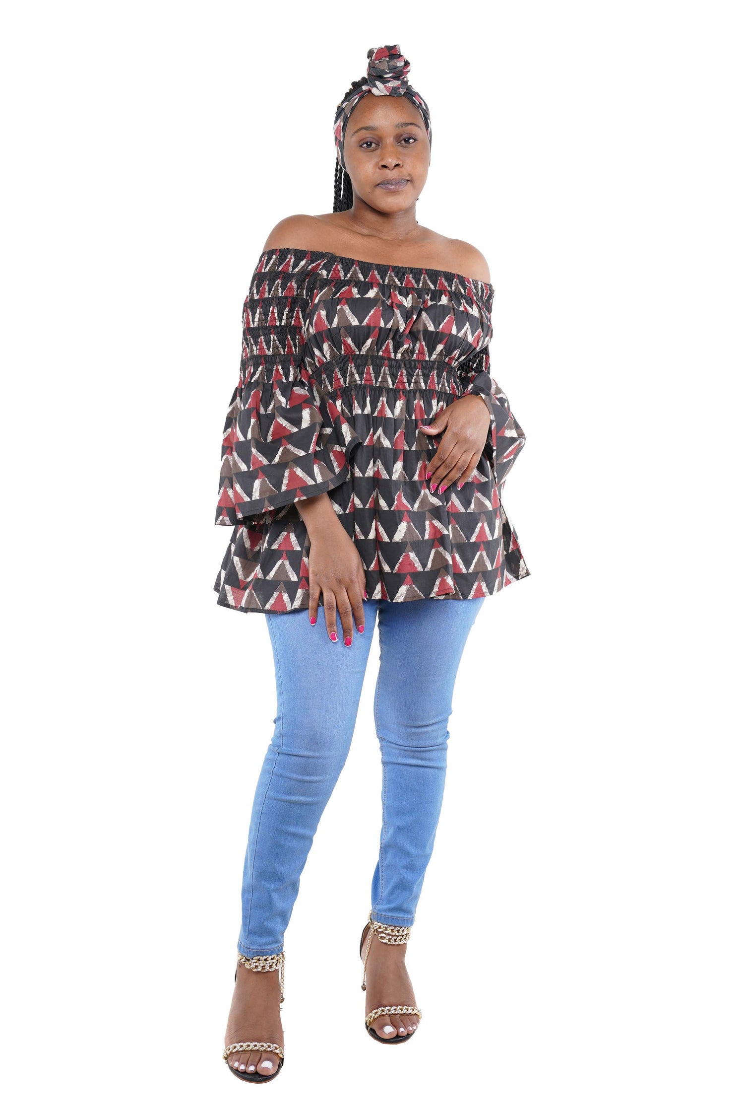 African Smocked Peplum Blouse–One Size,3/4 Sleeve,Ankara Top,Same Day Shipping