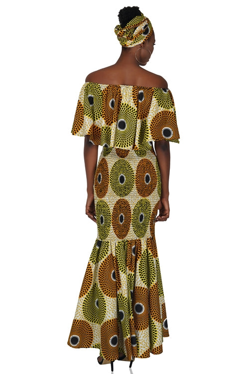 Ankara Circle Print Long Smoked Mermaid/Fish Tail Dress