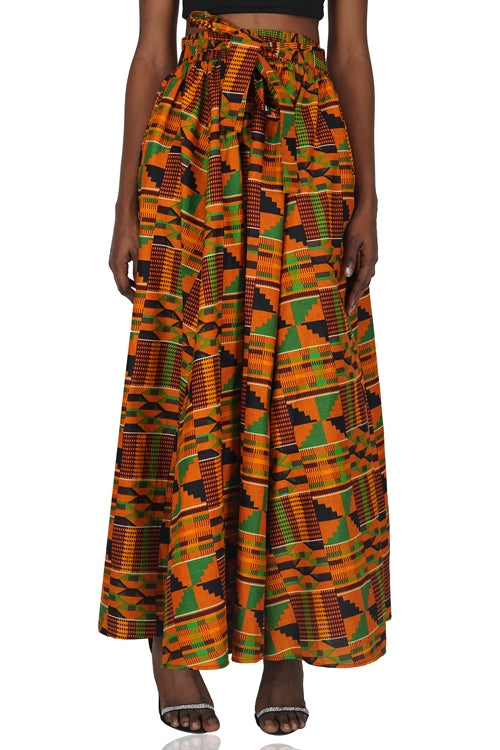 African Long Maxi Skirt 100% Cotton w/ Pockets & Headwrap One Size 41” Length