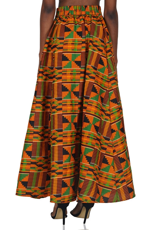 African Long Maxi Skirt 100% Cotton w/ Pockets & Headwrap One Size 41” Length