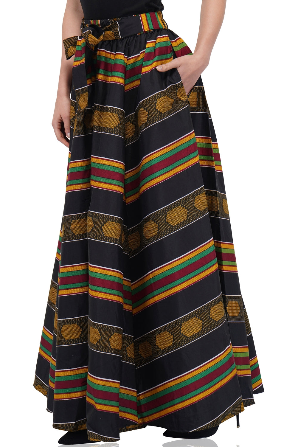 African Long Maxi Skirt 100% Cotton w/ Pockets & Headwrap One Size 41” Length