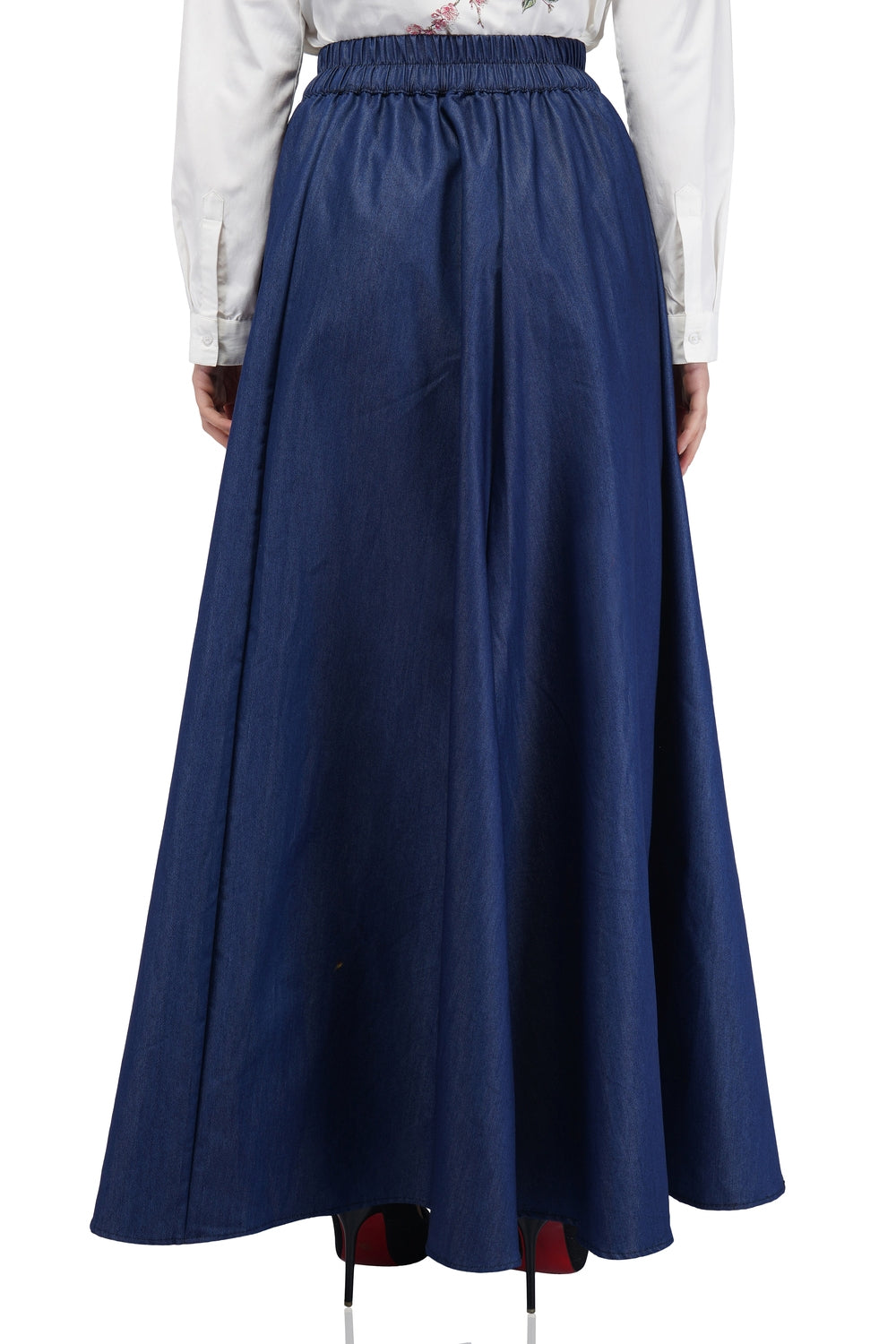 Indigo Denim Long Maxi Skirt 100% Cotton w/ Pockets & Headwrap One Size 41” Length