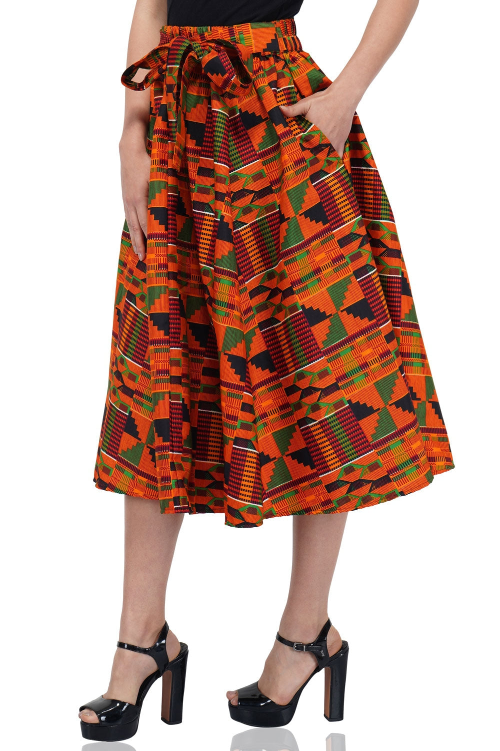 Kente Print Midi Skirt