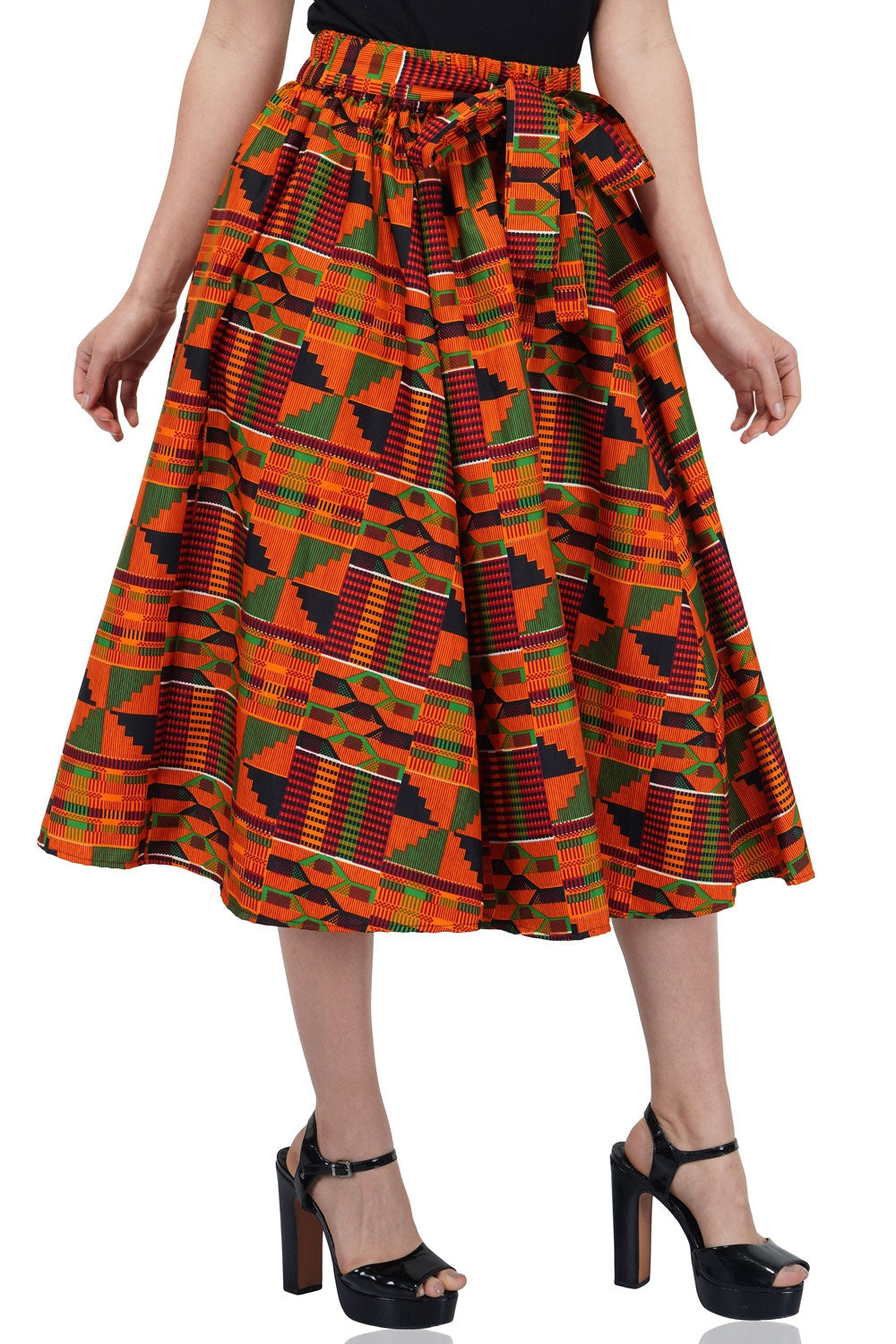 Kente Print Midi Skirt